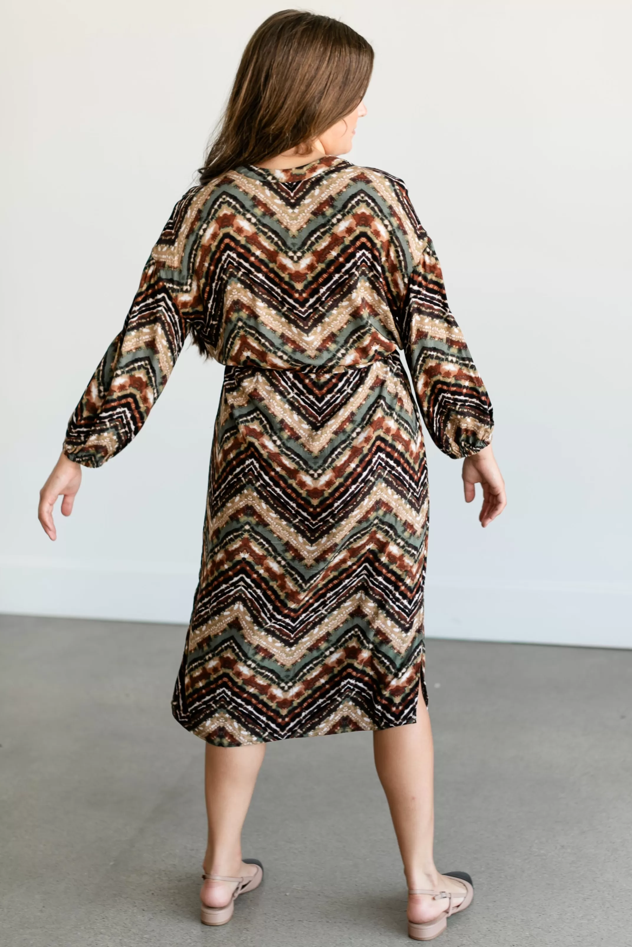 Best Sale Abstract Chevron Midi Shirtdress Women Nursing Friendly