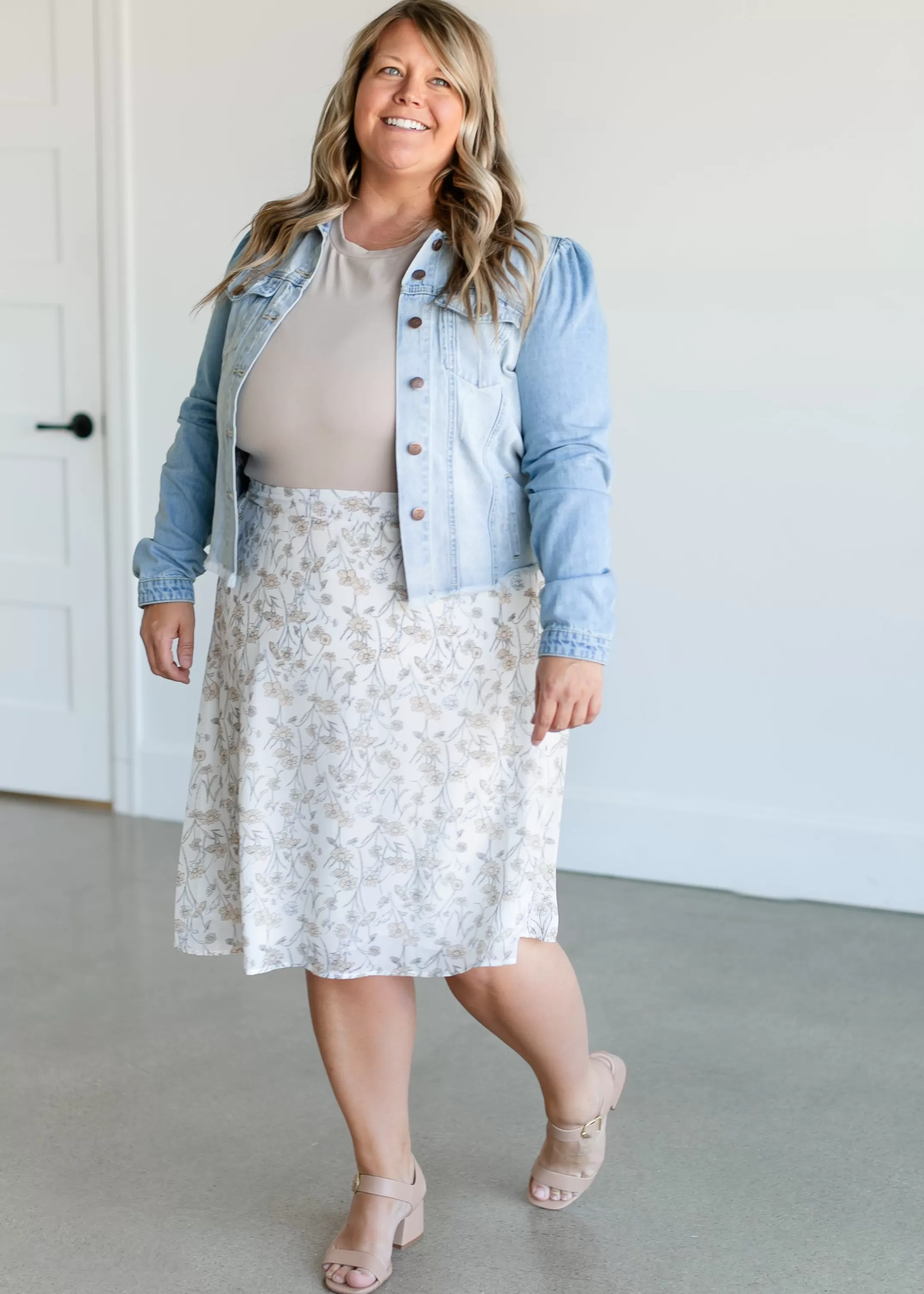 Clearance A-Line Vintage Floral Midi Skirt Women Plus Size