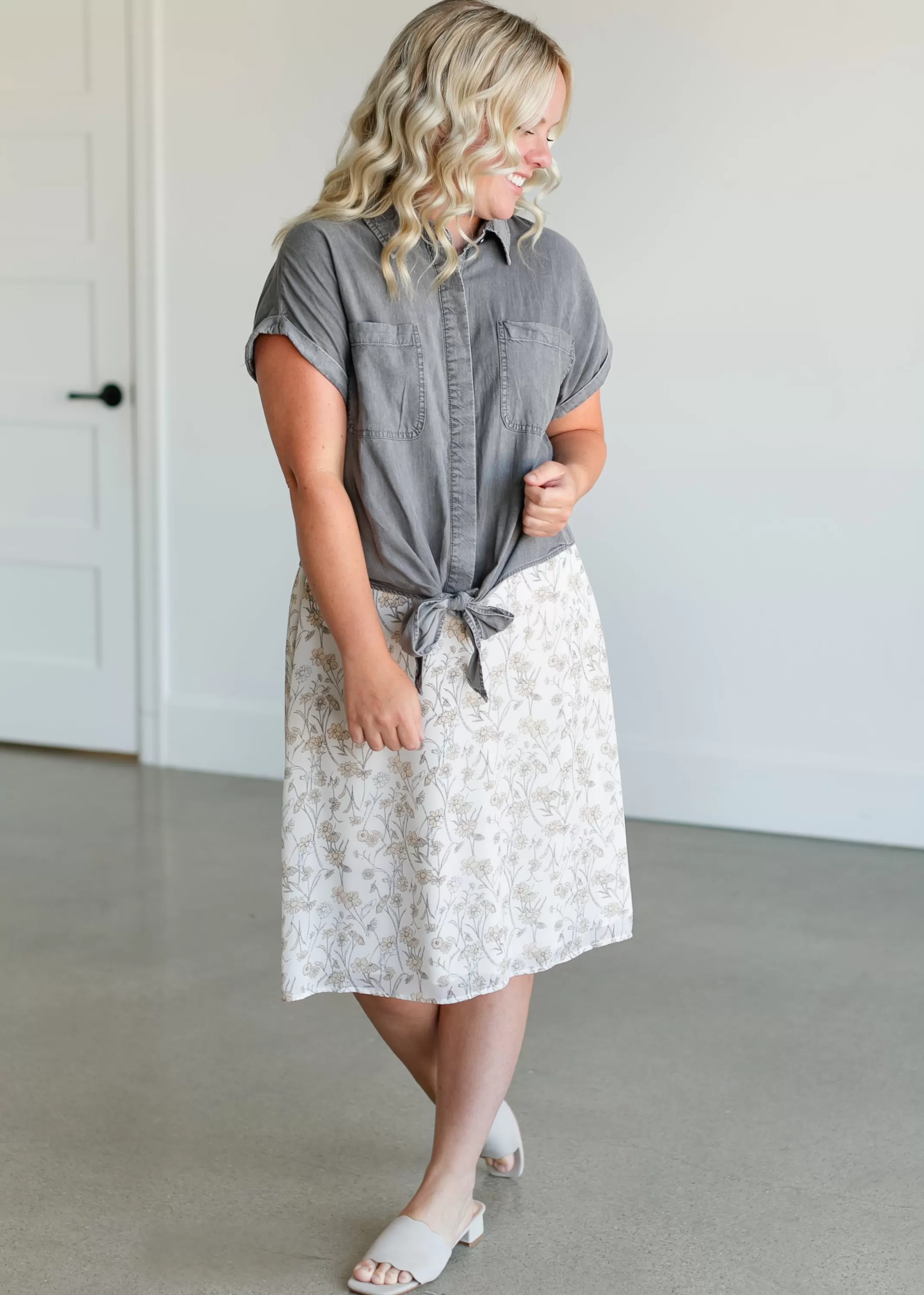 Clearance A-Line Vintage Floral Midi Skirt Women Plus Size
