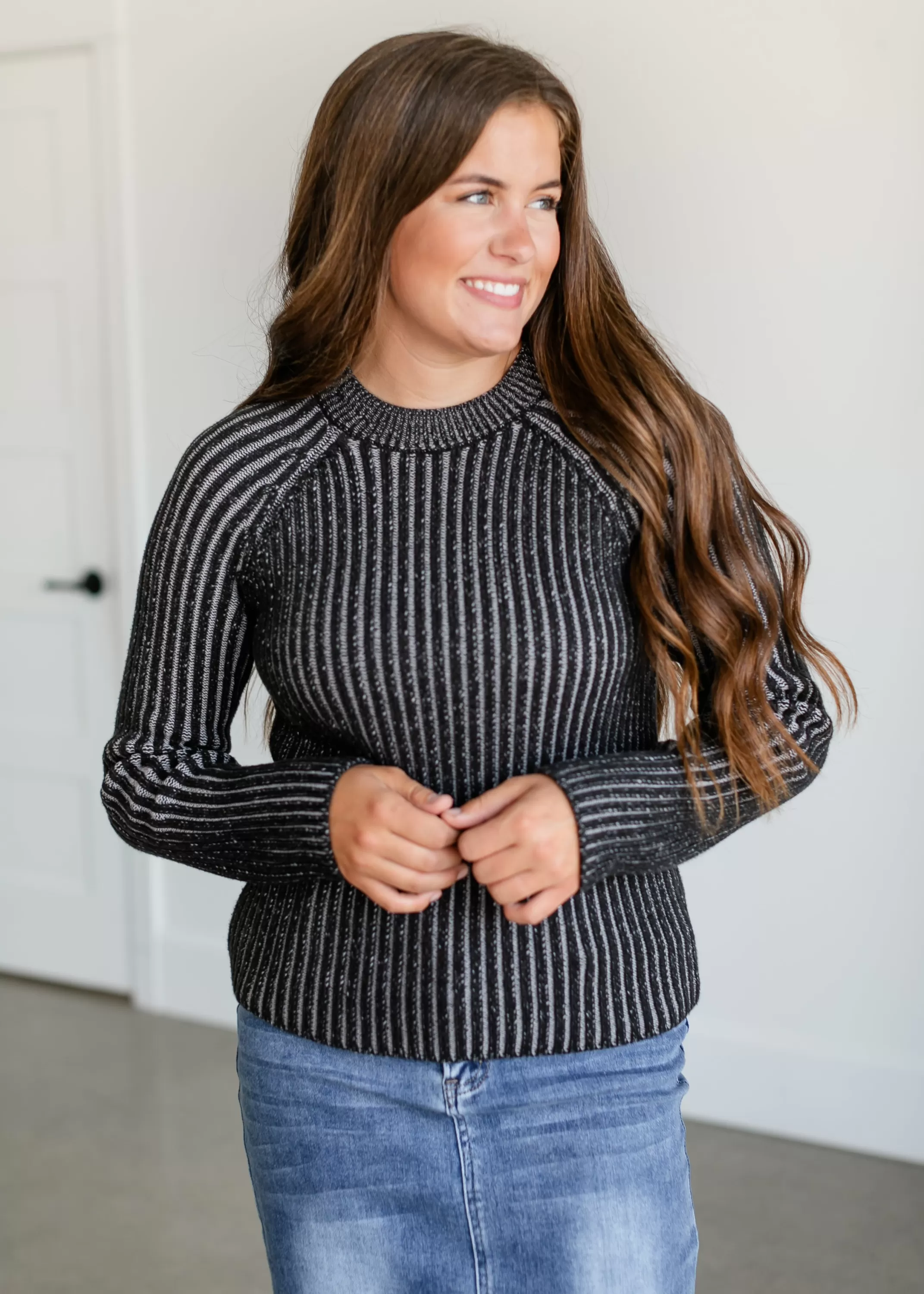 Discount Ami Black And Gray Ribbed Sweater Women Long Sleeve