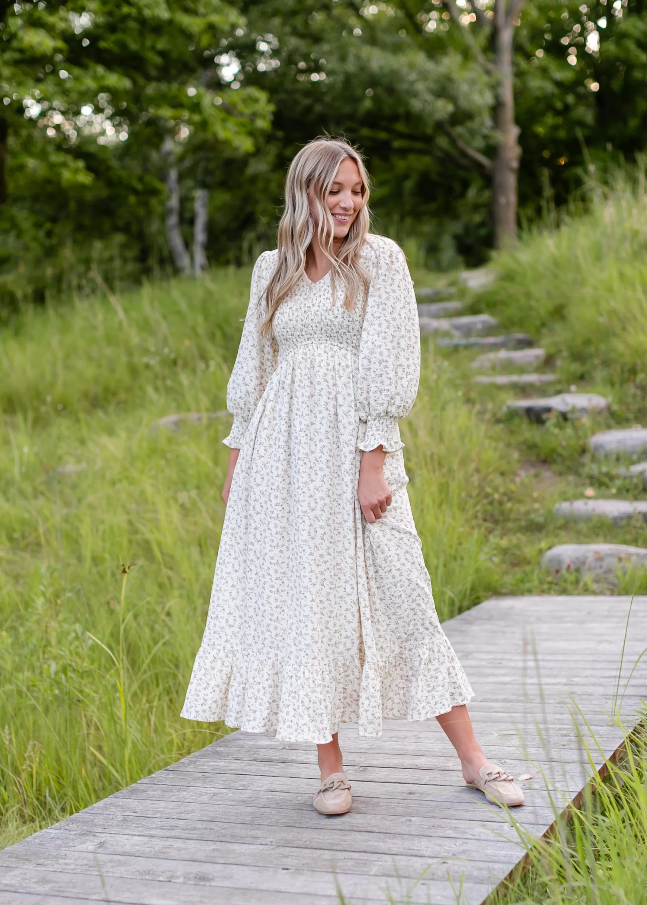 Online Ariella Long Sleeve Floral Smocked Maxi Dress Women Plus Size