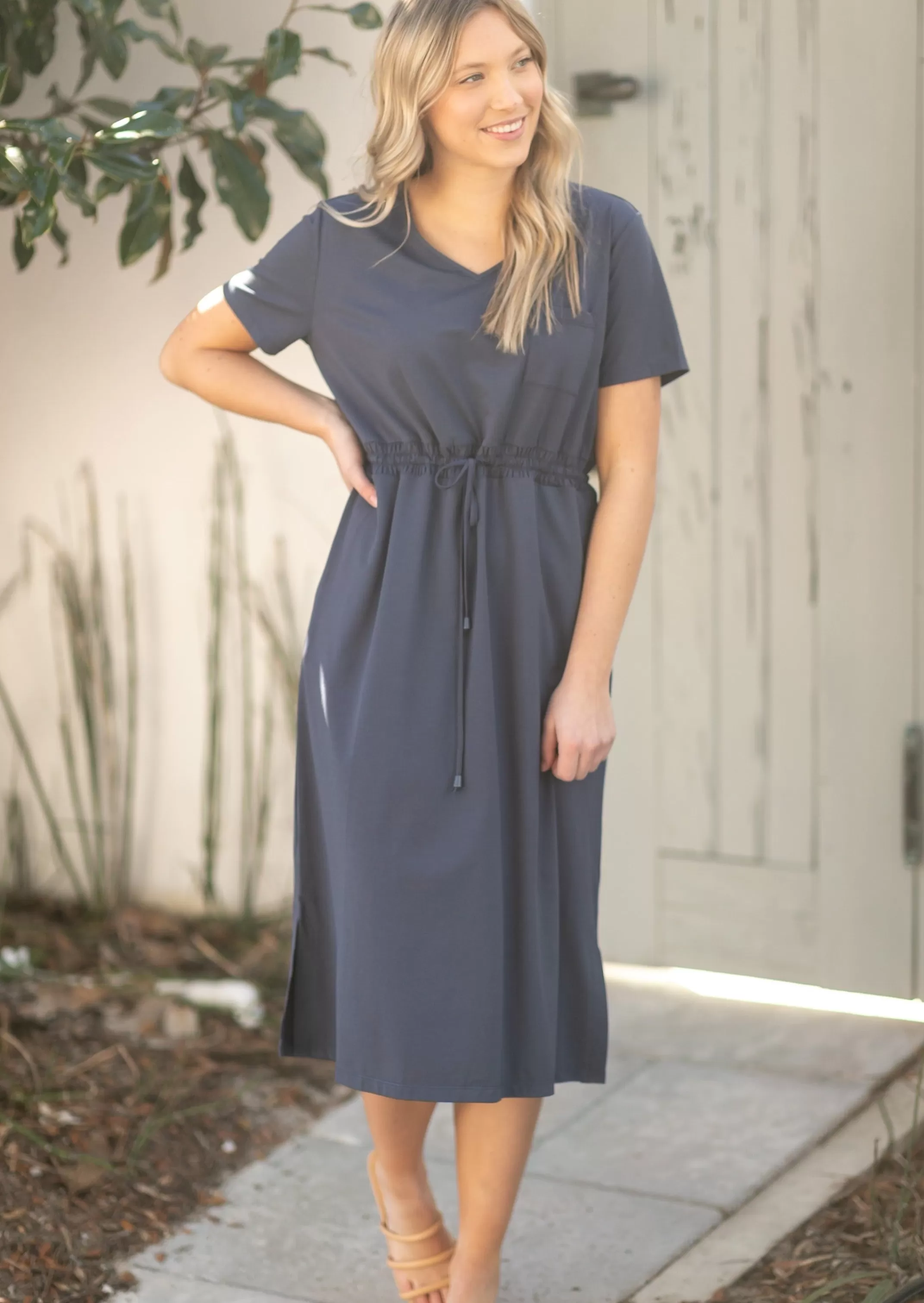 Fashion Ashley Short Sleeve Stretch Waist Midi Dress Women Plus Size