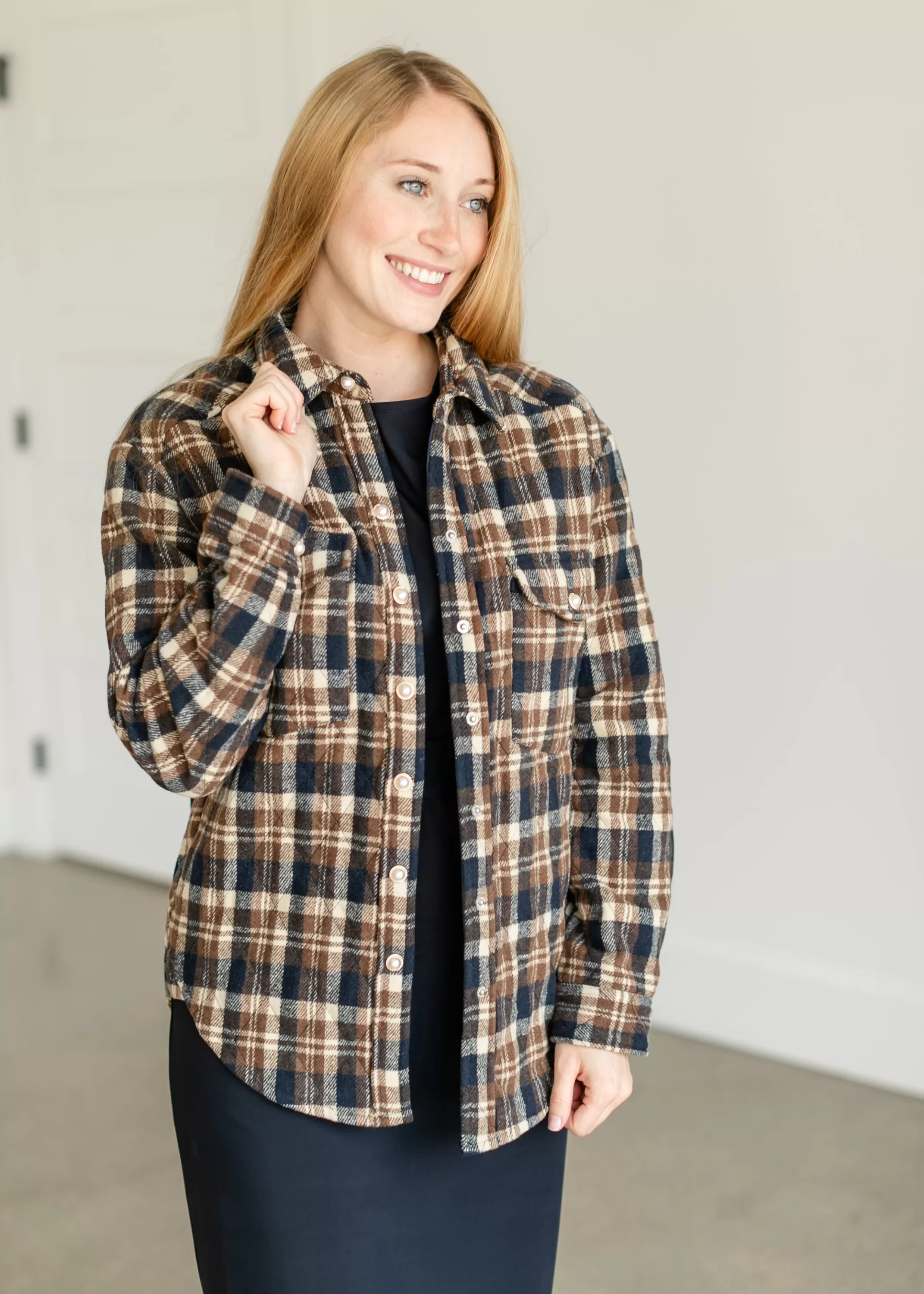 Outlet Belle Plaid Quilted Shacket Women Jackets