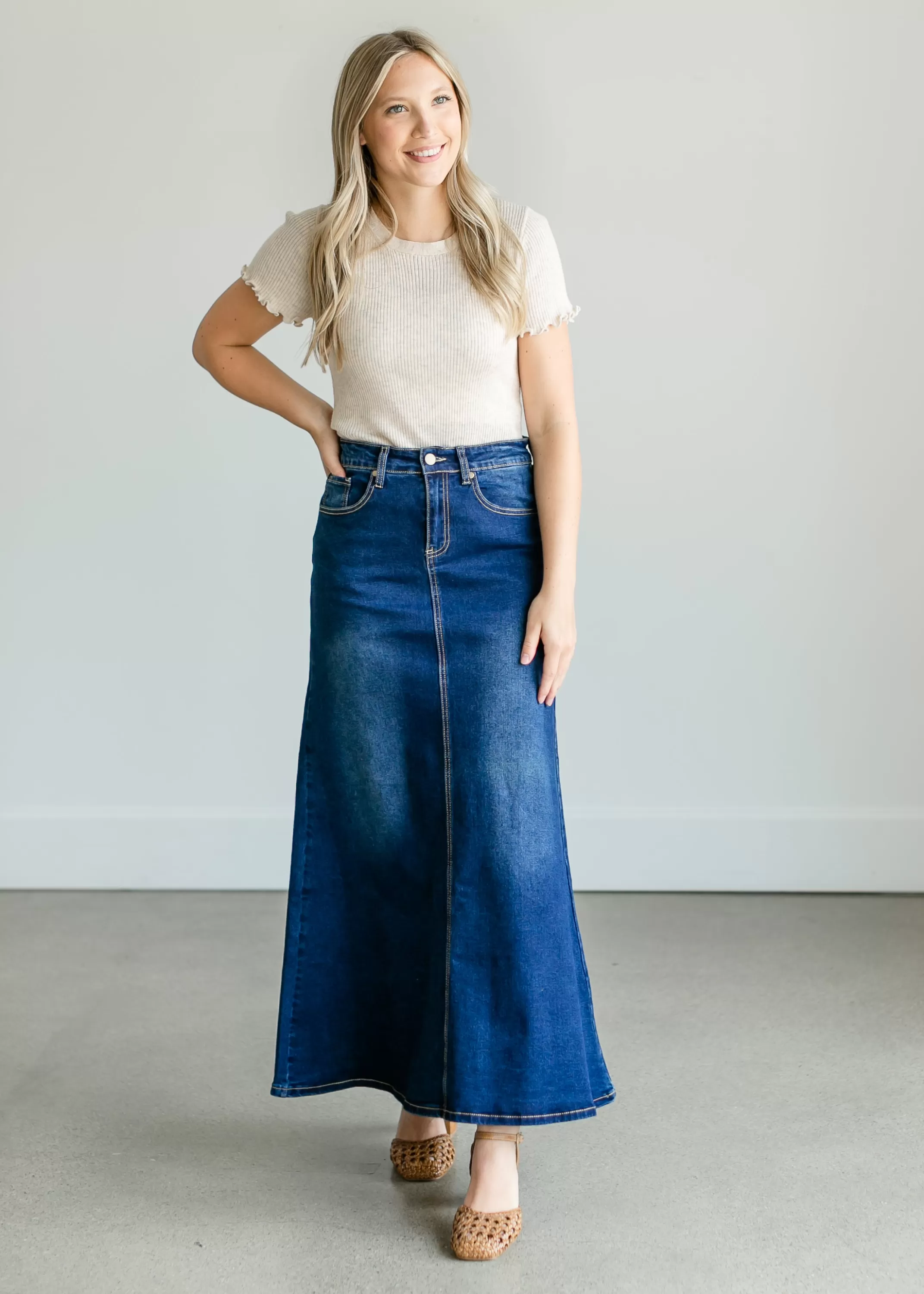 Cheap Bethany A-Line Long Denim Skirt Women Plus Size