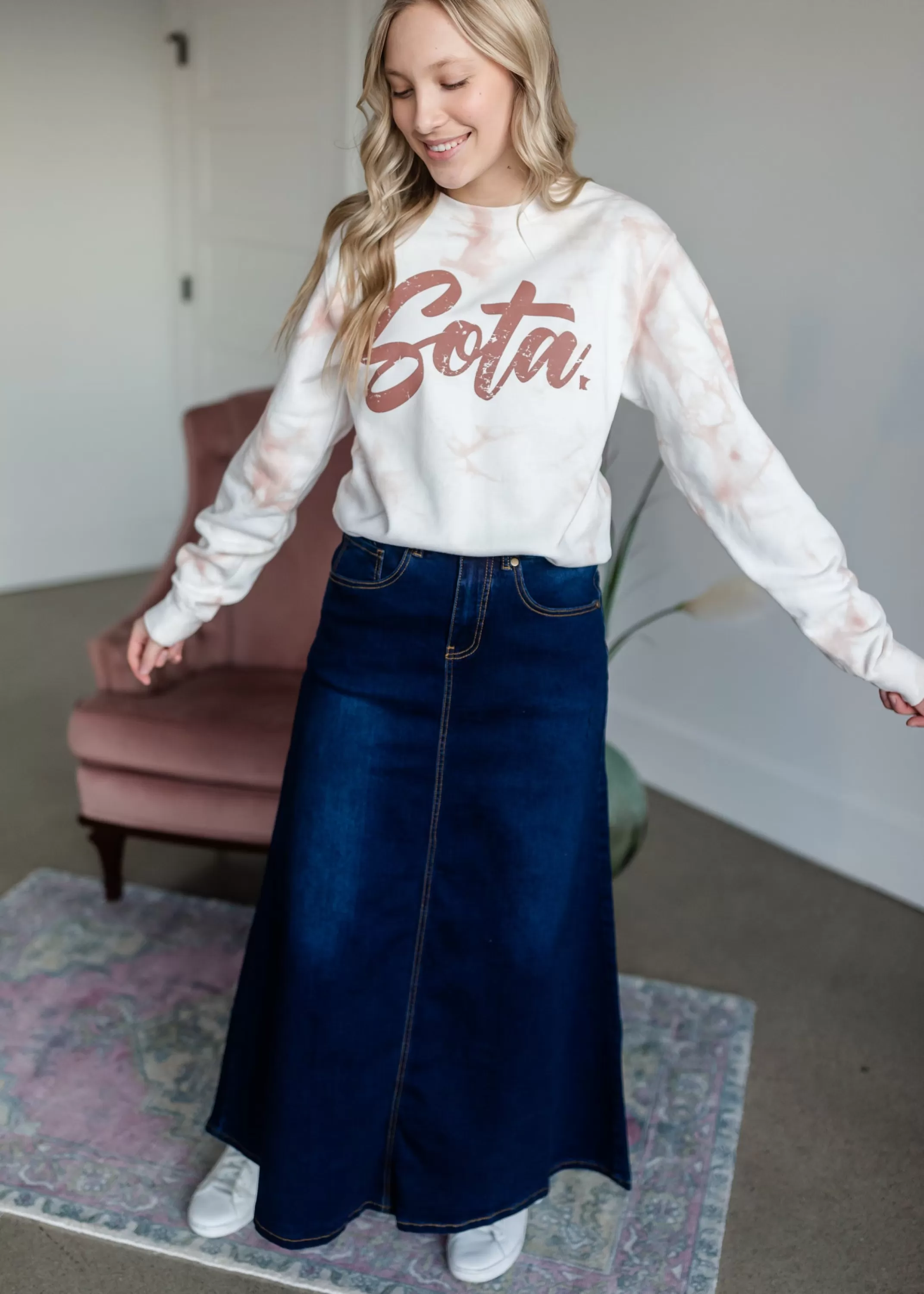 Store Bethany Dark A-Line Long Denim Skirt Women Skirts