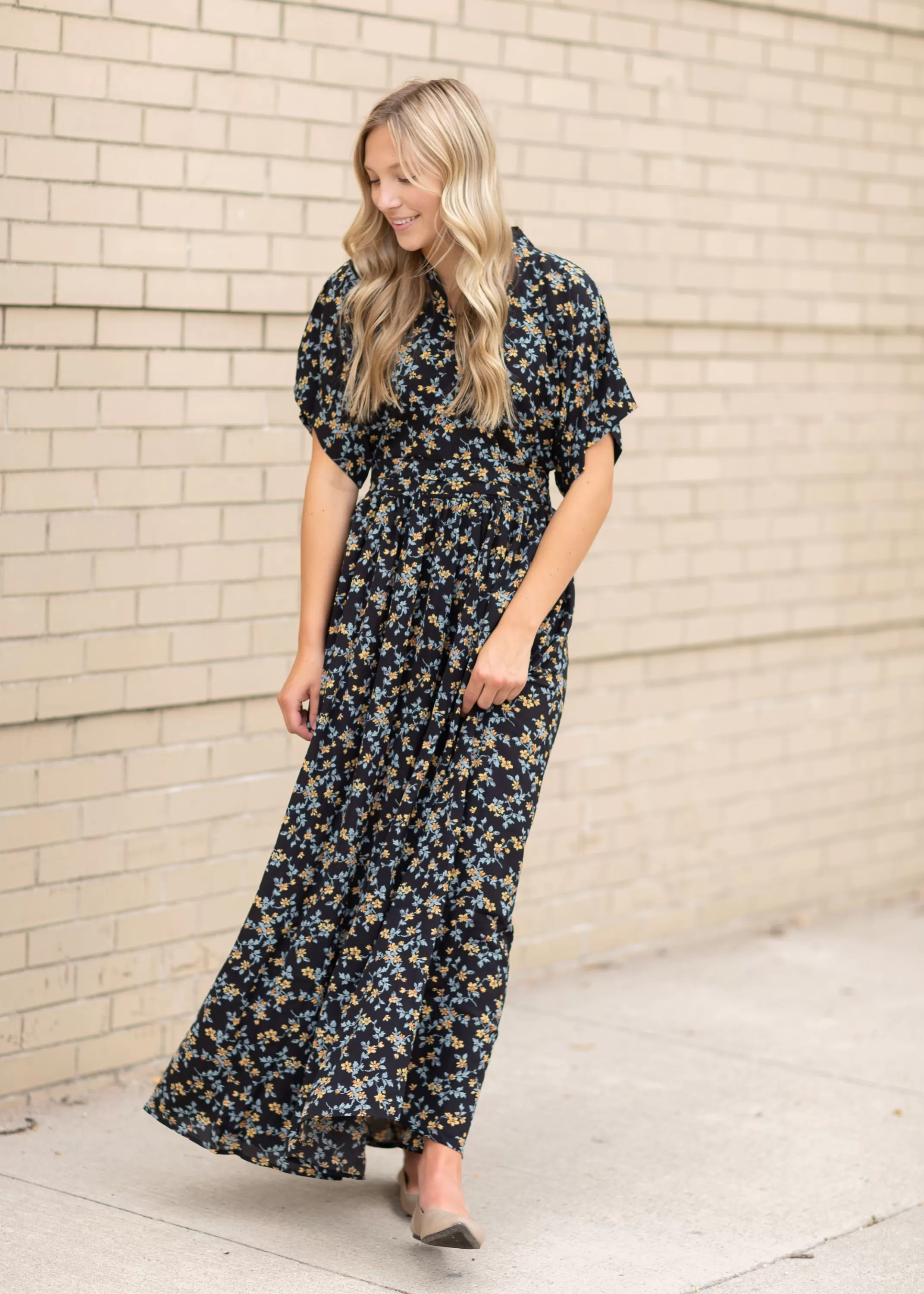 Hot Black Floral V-Neck Maxi Dress Women Maxi Dresses