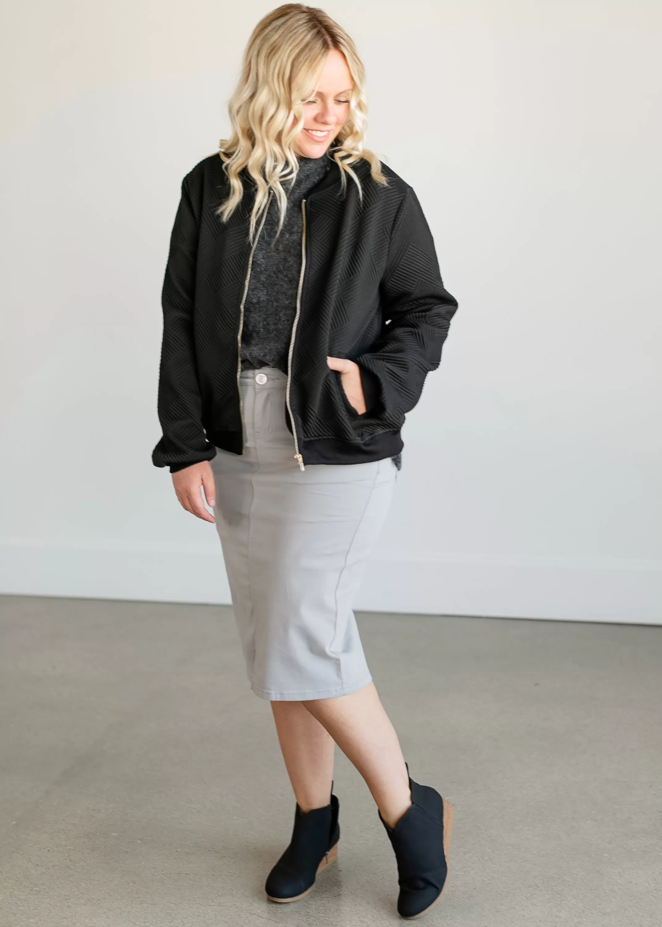 Outlet Black Knit Zip-Up Bomber Jacket Women Nursing Friendly