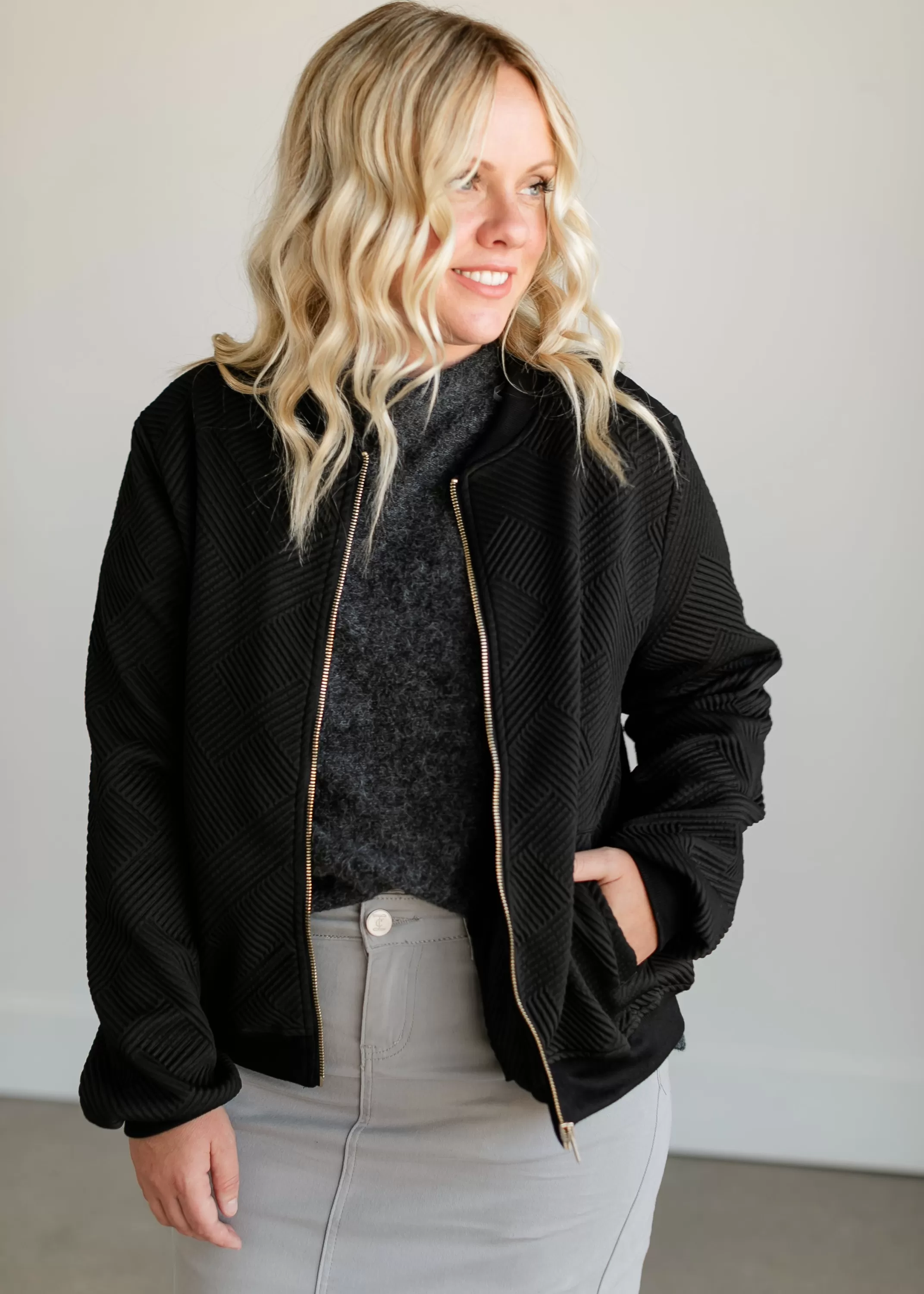 Outlet Black Knit Zip-Up Bomber Jacket Women Nursing Friendly