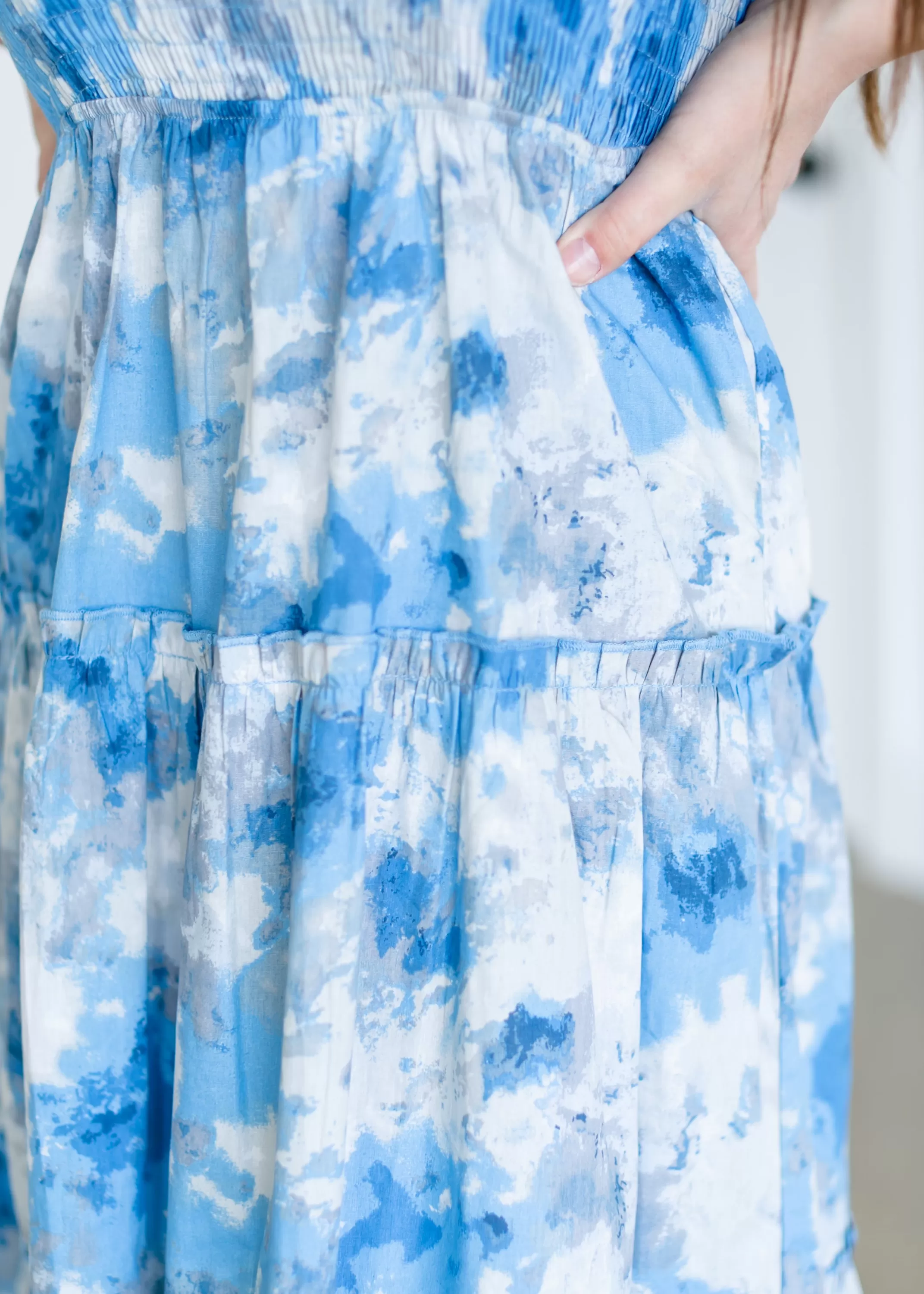 Online Blue And Gray Watercolor Midi Dress Women Teen