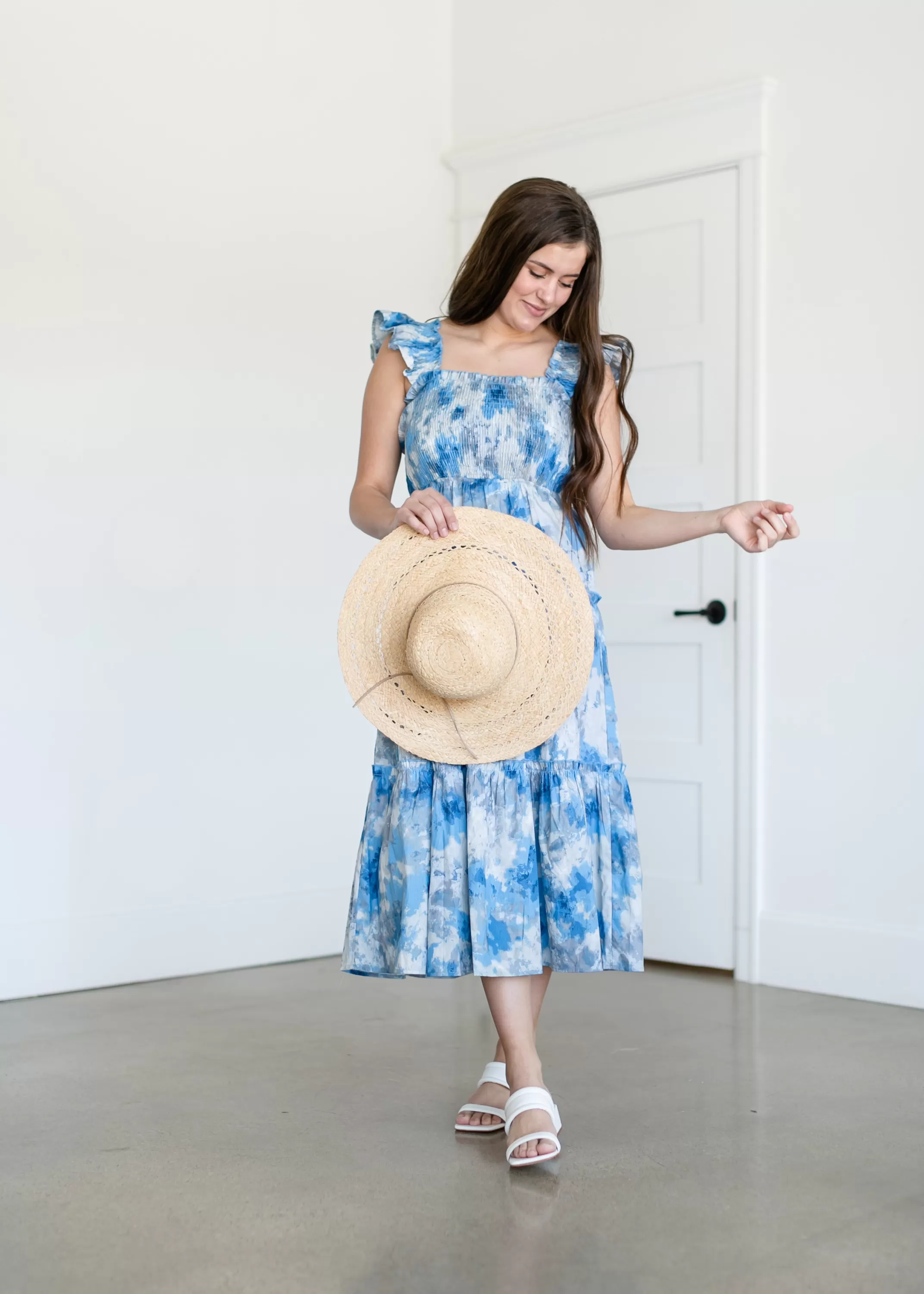 Online Blue And Gray Watercolor Midi Dress Women Teen