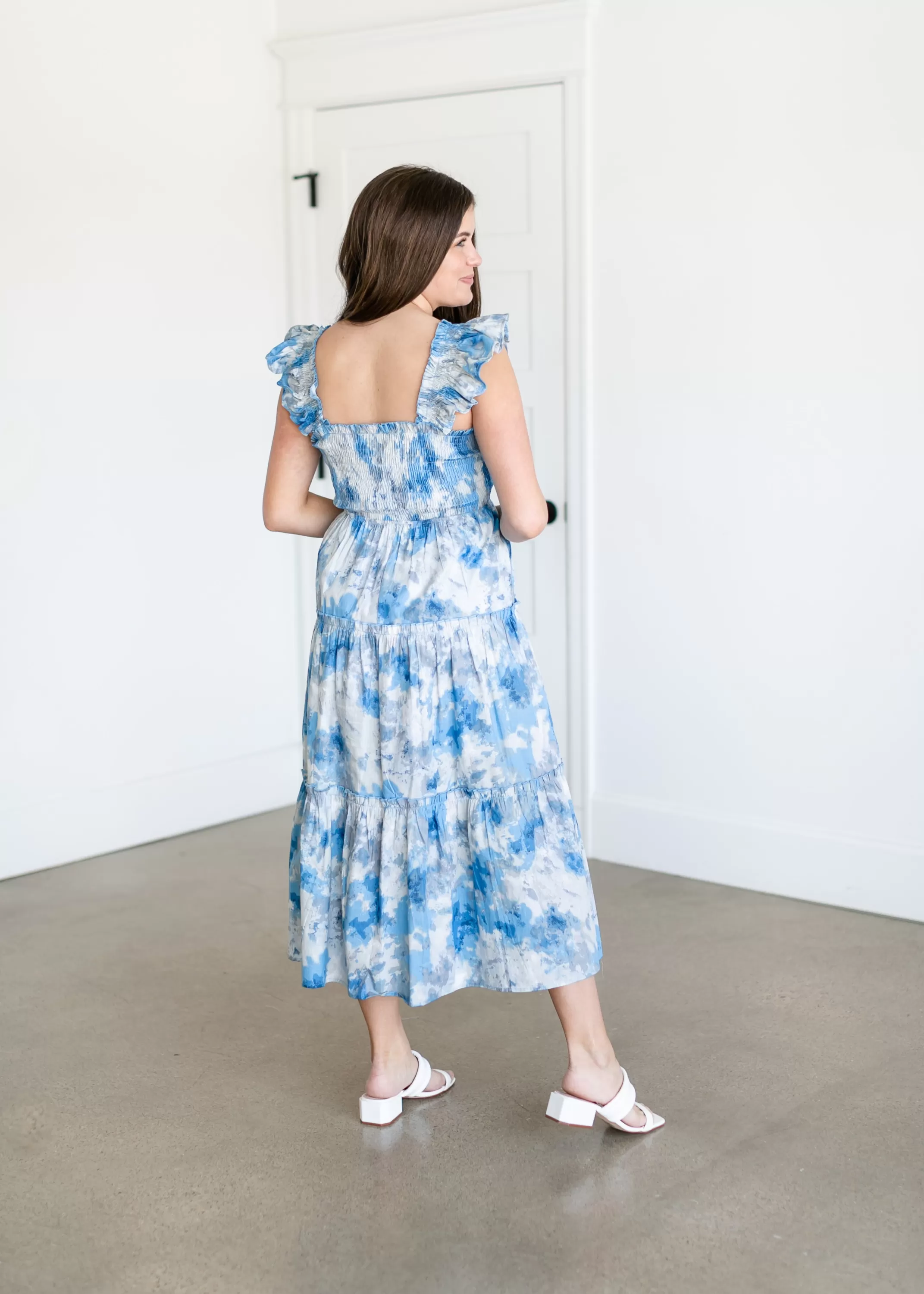 Online Blue And Gray Watercolor Midi Dress Women Teen