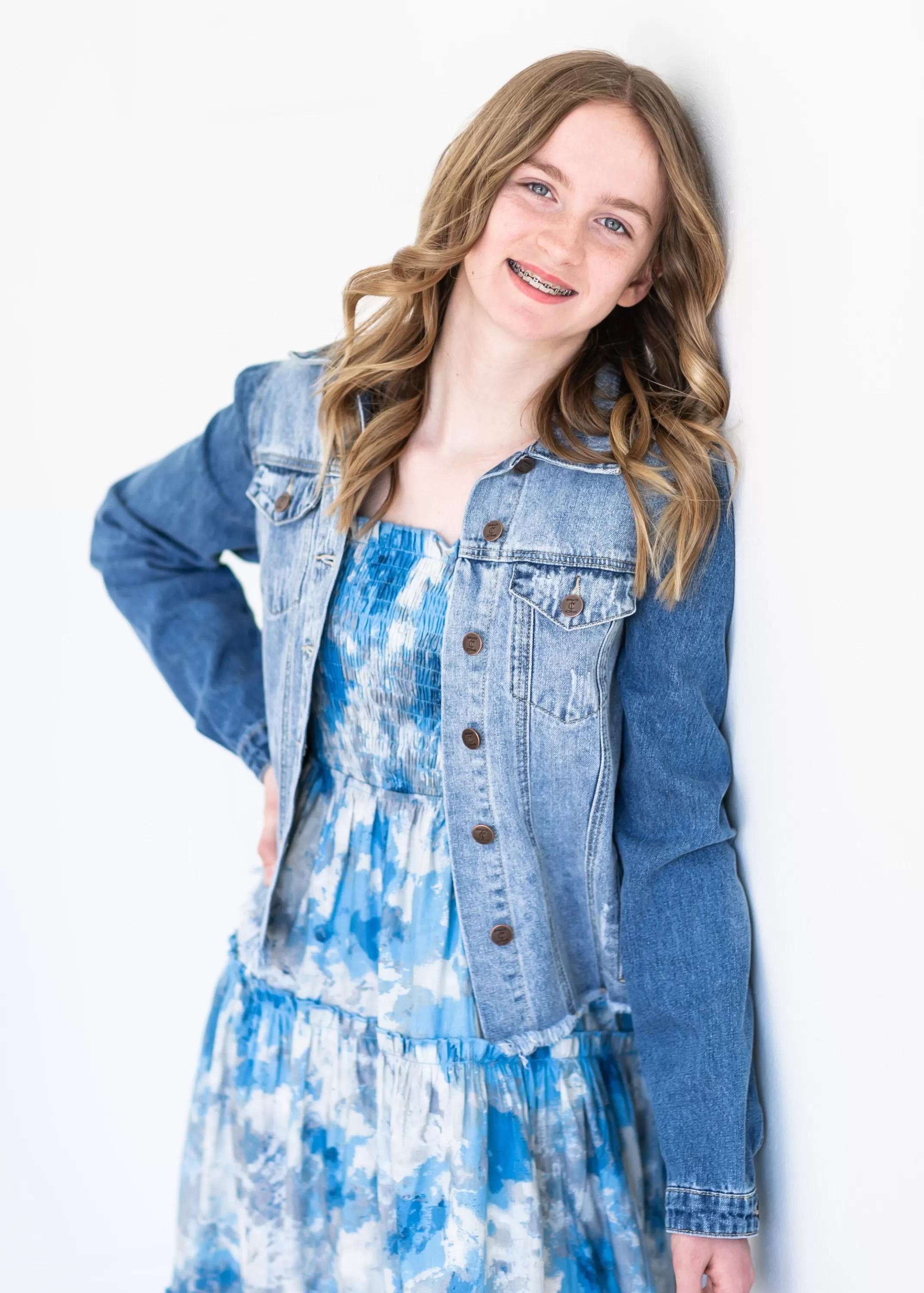 Online Blue And Gray Watercolor Midi Dress Women Teen