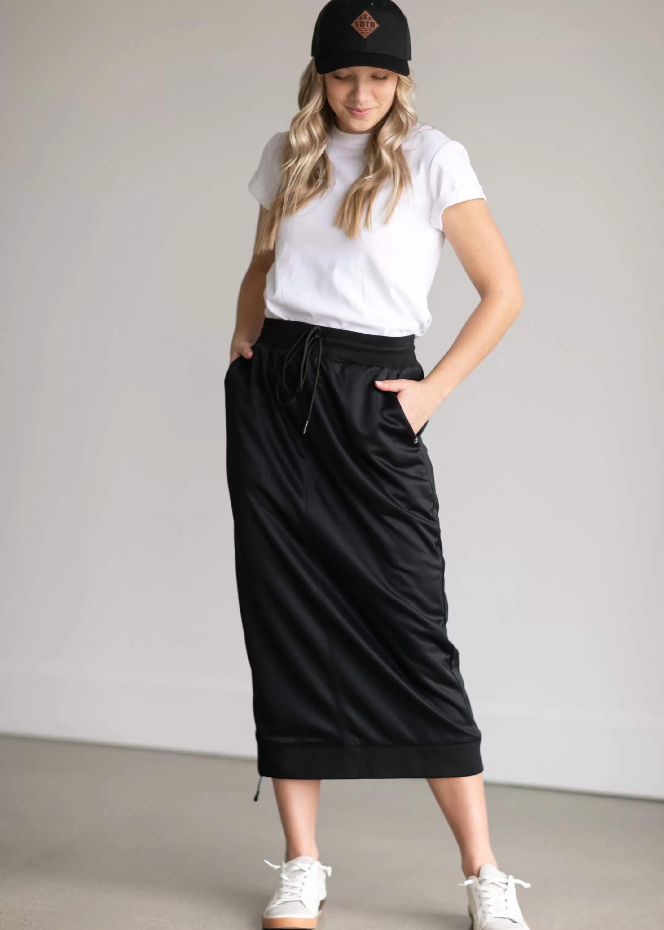 Cheap Bradi Black Side Zipper Midi Skirt Women Activewear