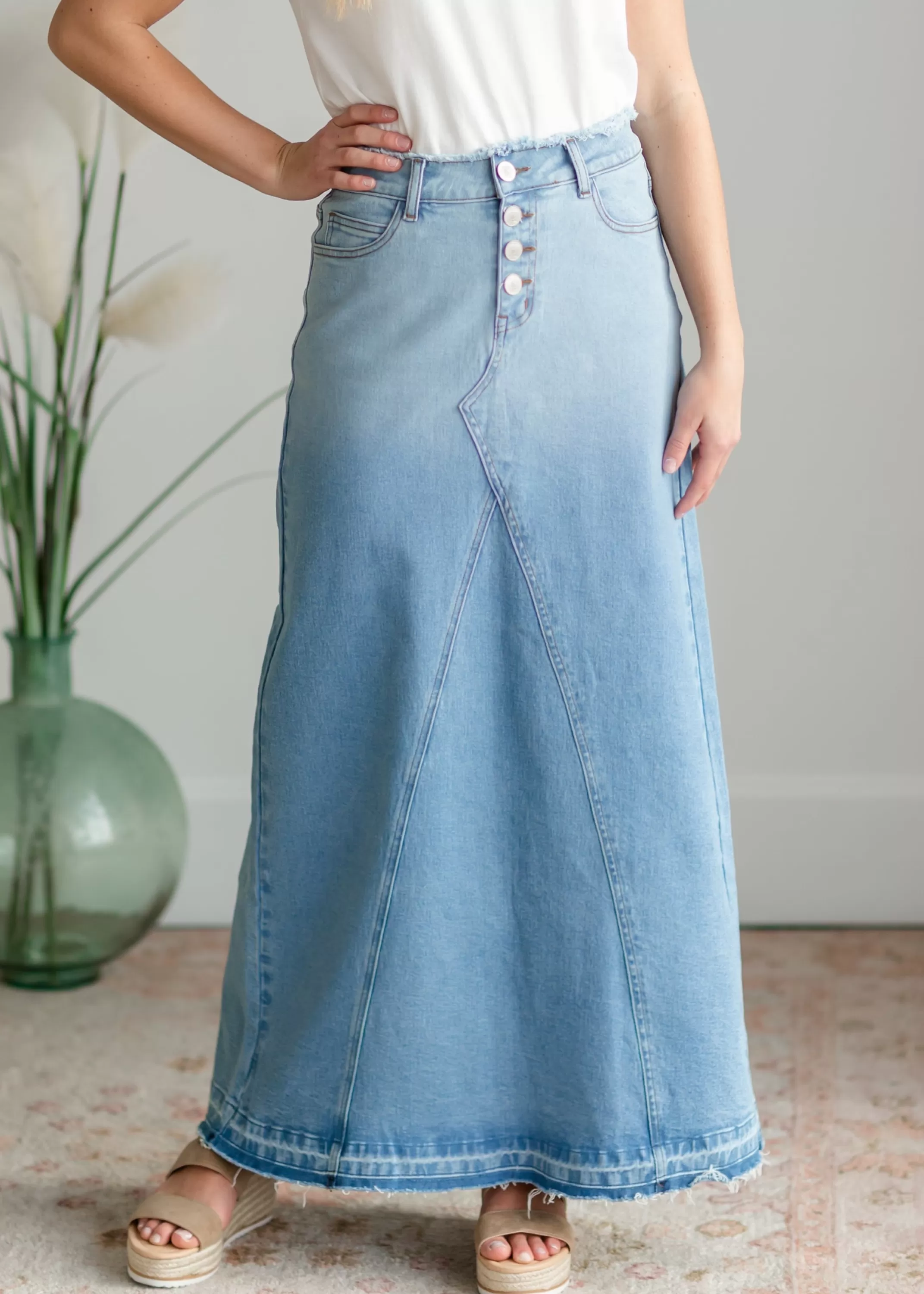 Online Brandi Raw Hem Long Denim Skirt Women Plus Size