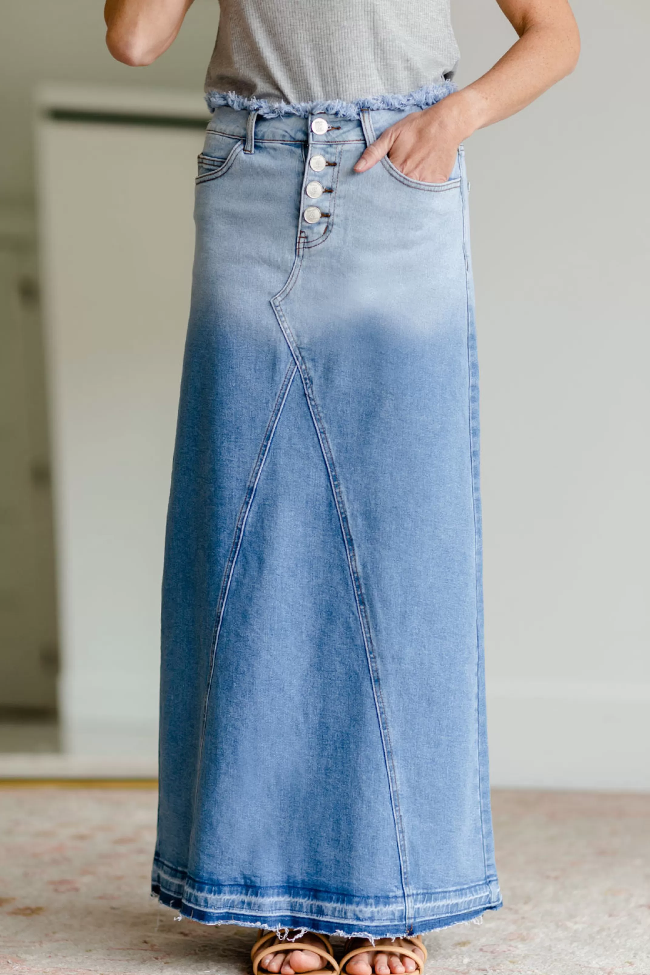 Online Brandi Raw Hem Long Denim Skirt Women Plus Size