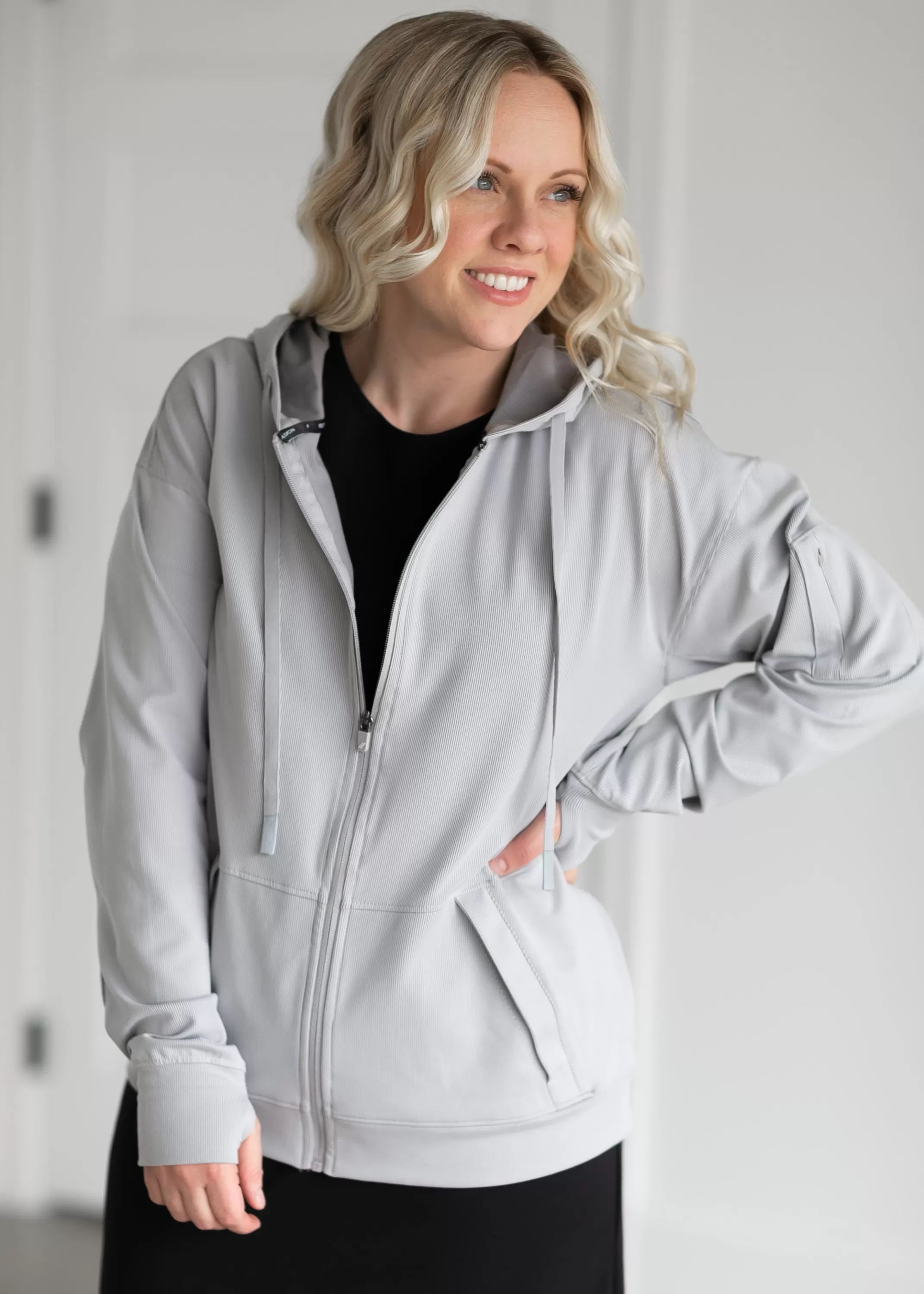 Shop Brianne Active Ribbed Zip Up Hoodie Women Jackets