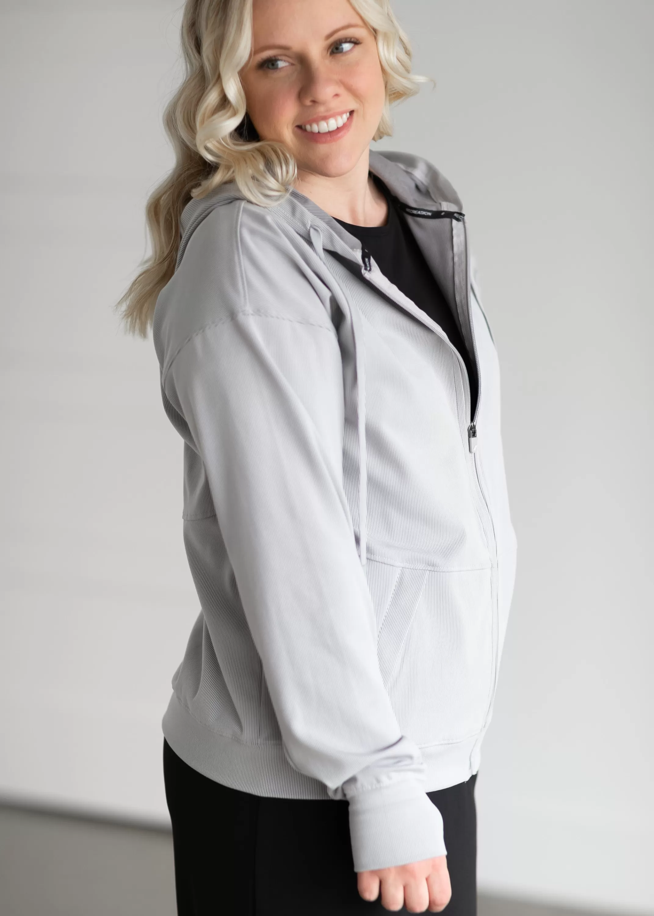 Shop Brianne Active Ribbed Zip Up Hoodie Women Jackets