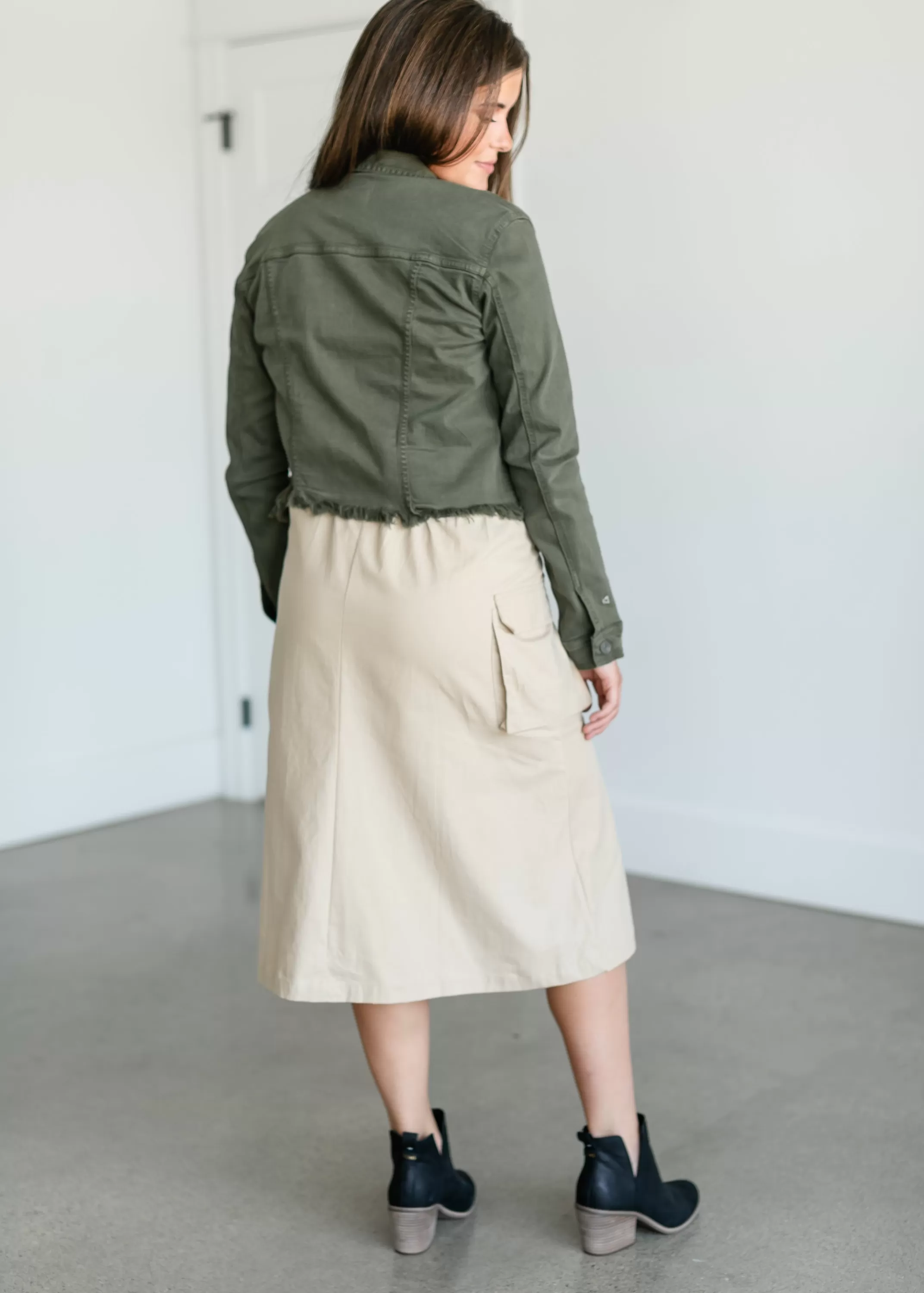 Hot Button Down Cargo Pocket Midi Skirt Women Plus Size