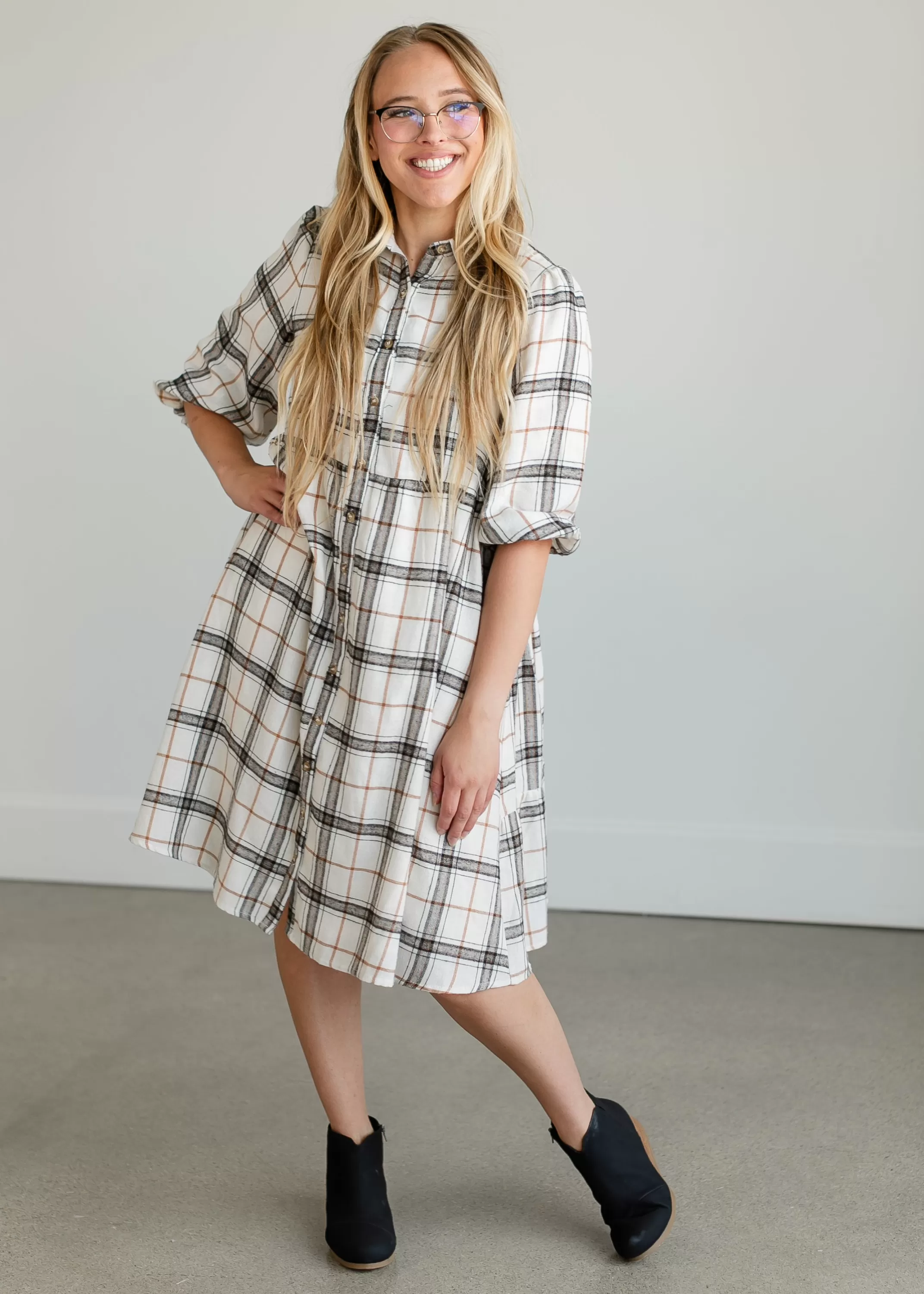 Cheap Button Up Plaid Midi Shirtdress Women Nursing Friendly