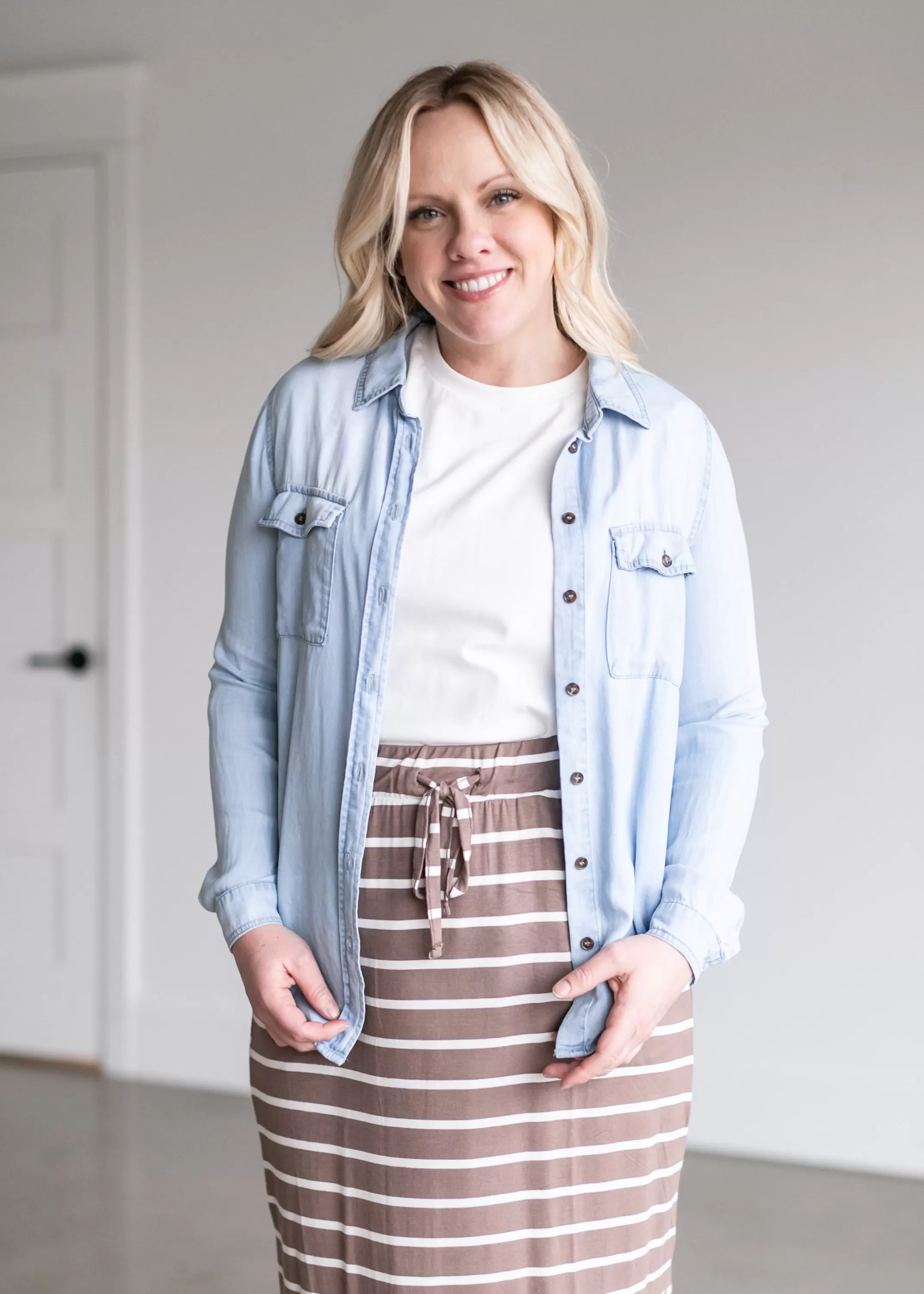 Shop Chambray Long Sleeve Button Down Shirt Women Nursing Friendly