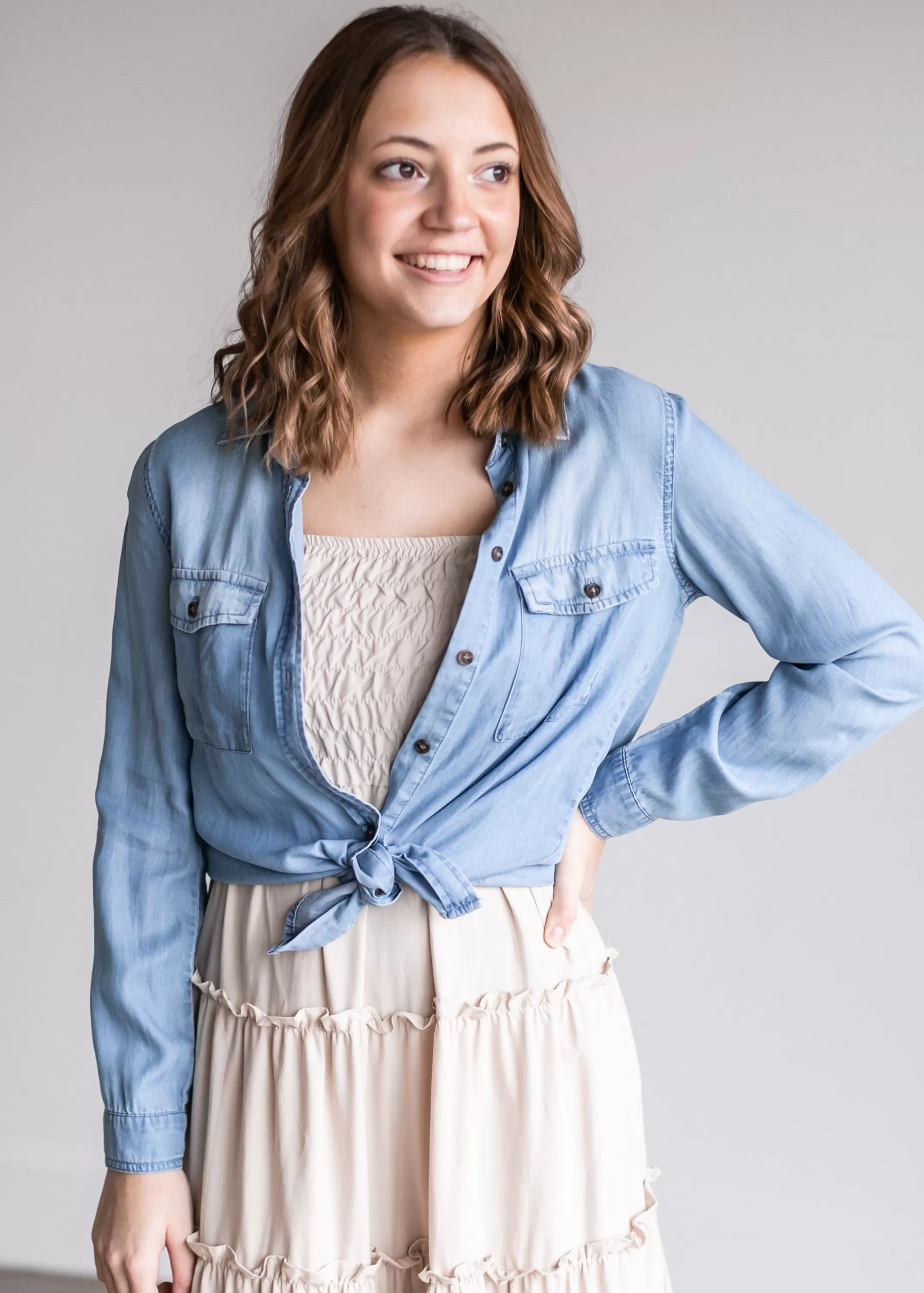 Shop Chambray Long Sleeve Button Down Shirt Women Nursing Friendly