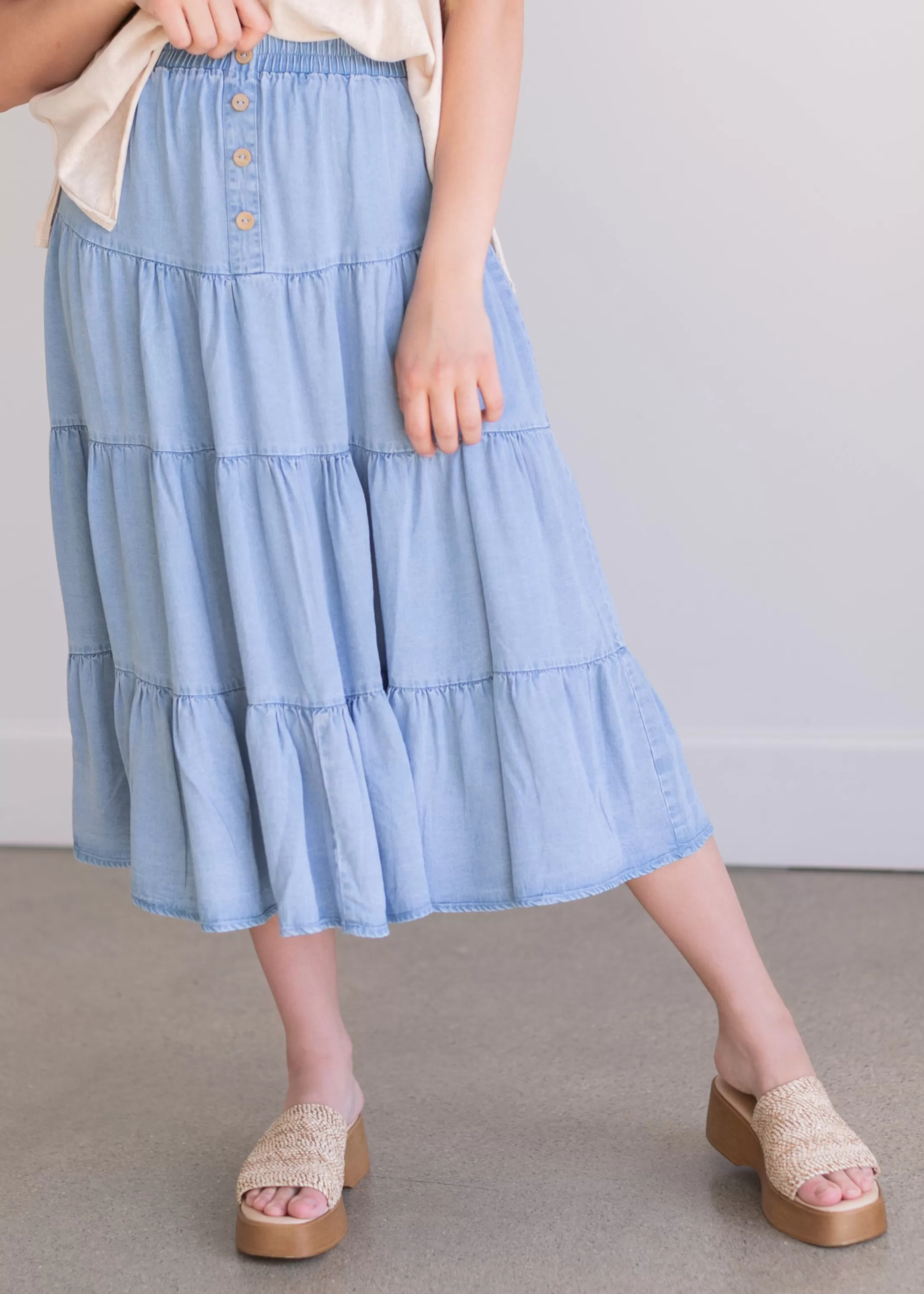 Best Chambray Tiered Maxi Skirt Women Denim