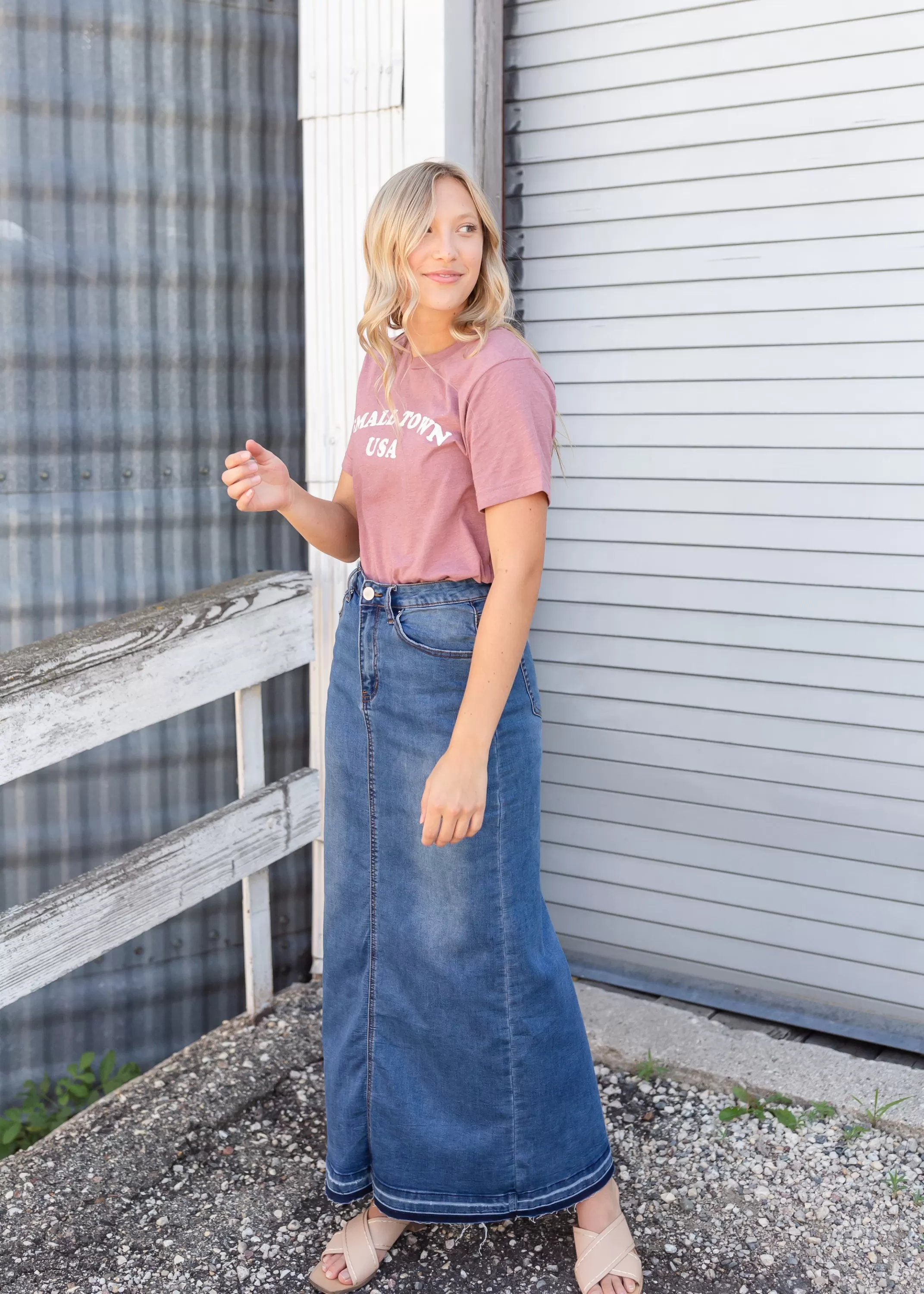 Discount Cheyenne Distressed Raw Hem Long Denim Skirt Women Plus Size