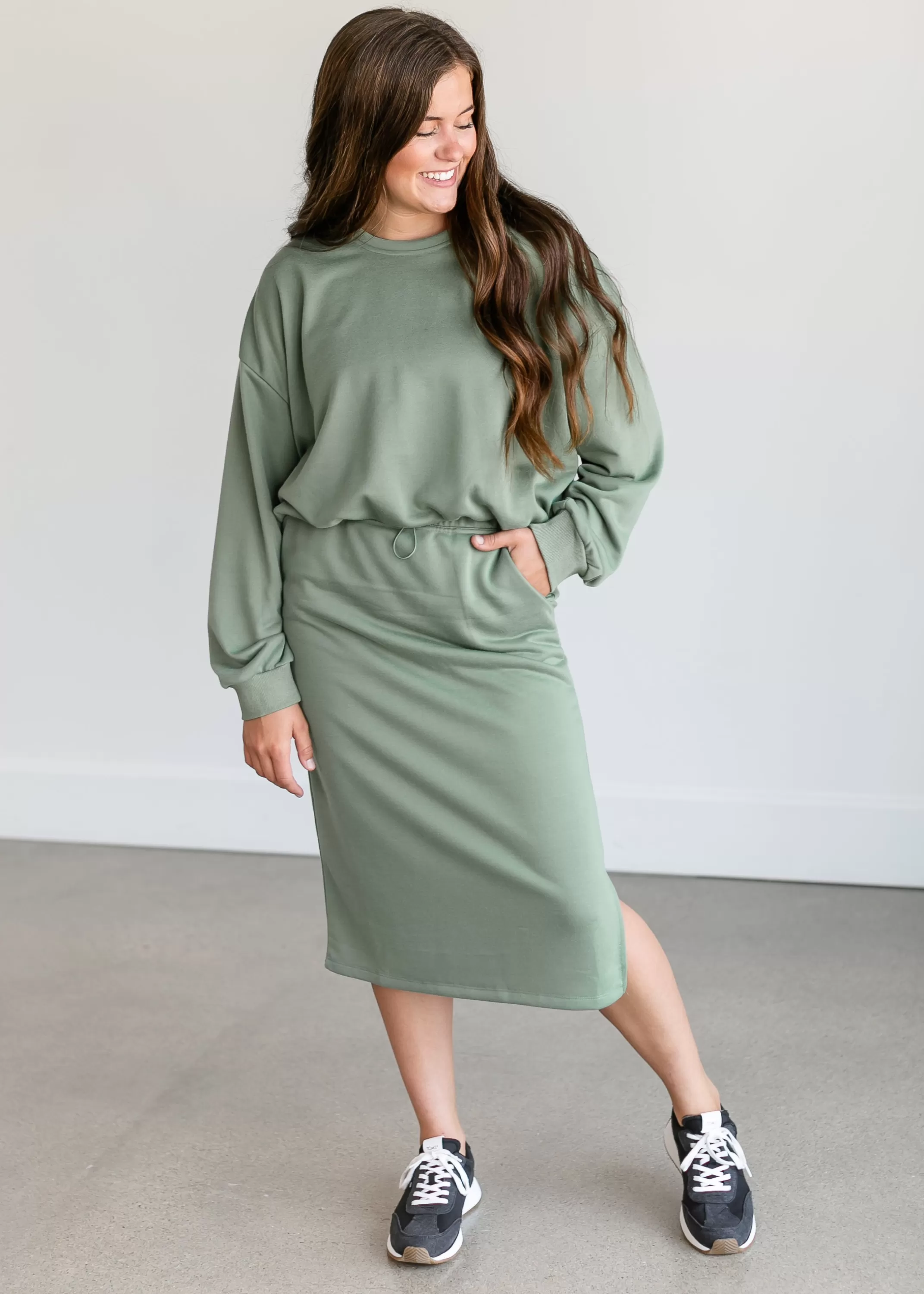 Clearance Cinched Waist Sweatshirt Midi Skirt Women Maternity Friendly