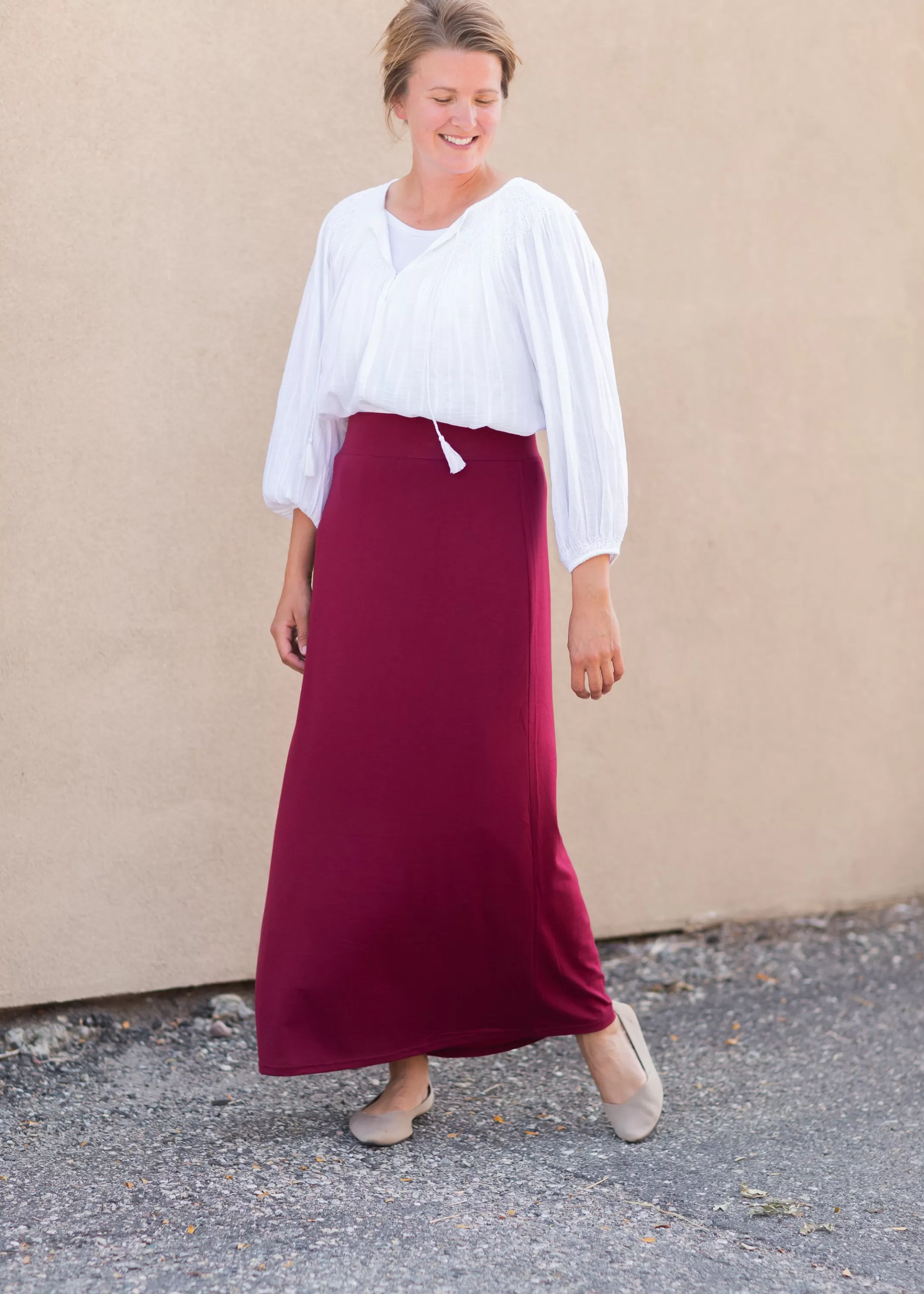 Shop Clarise Burgundy Premium Knit Maxi Skirt Women Straight Fit