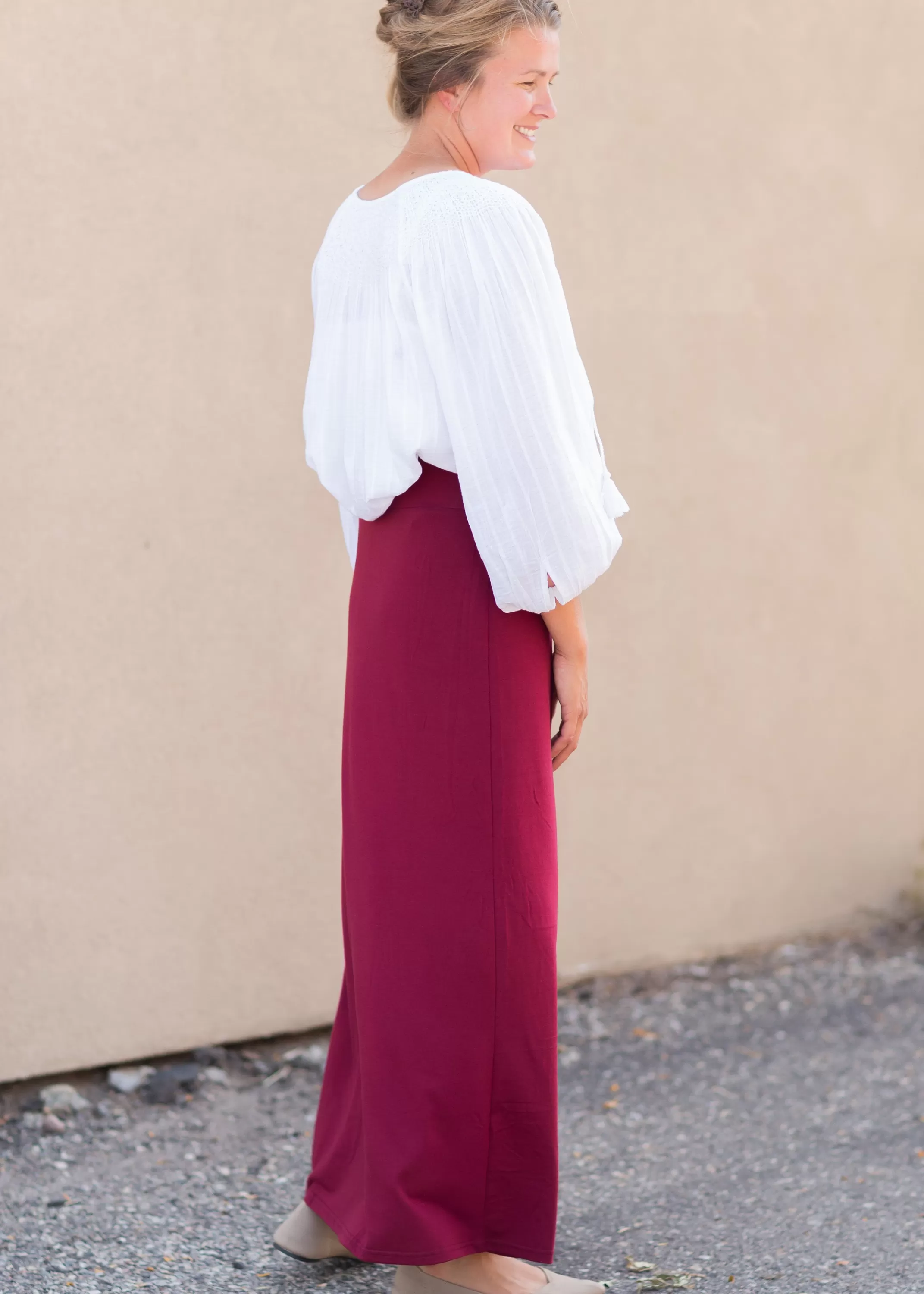 Shop Clarise Burgundy Premium Knit Maxi Skirt Women Straight Fit