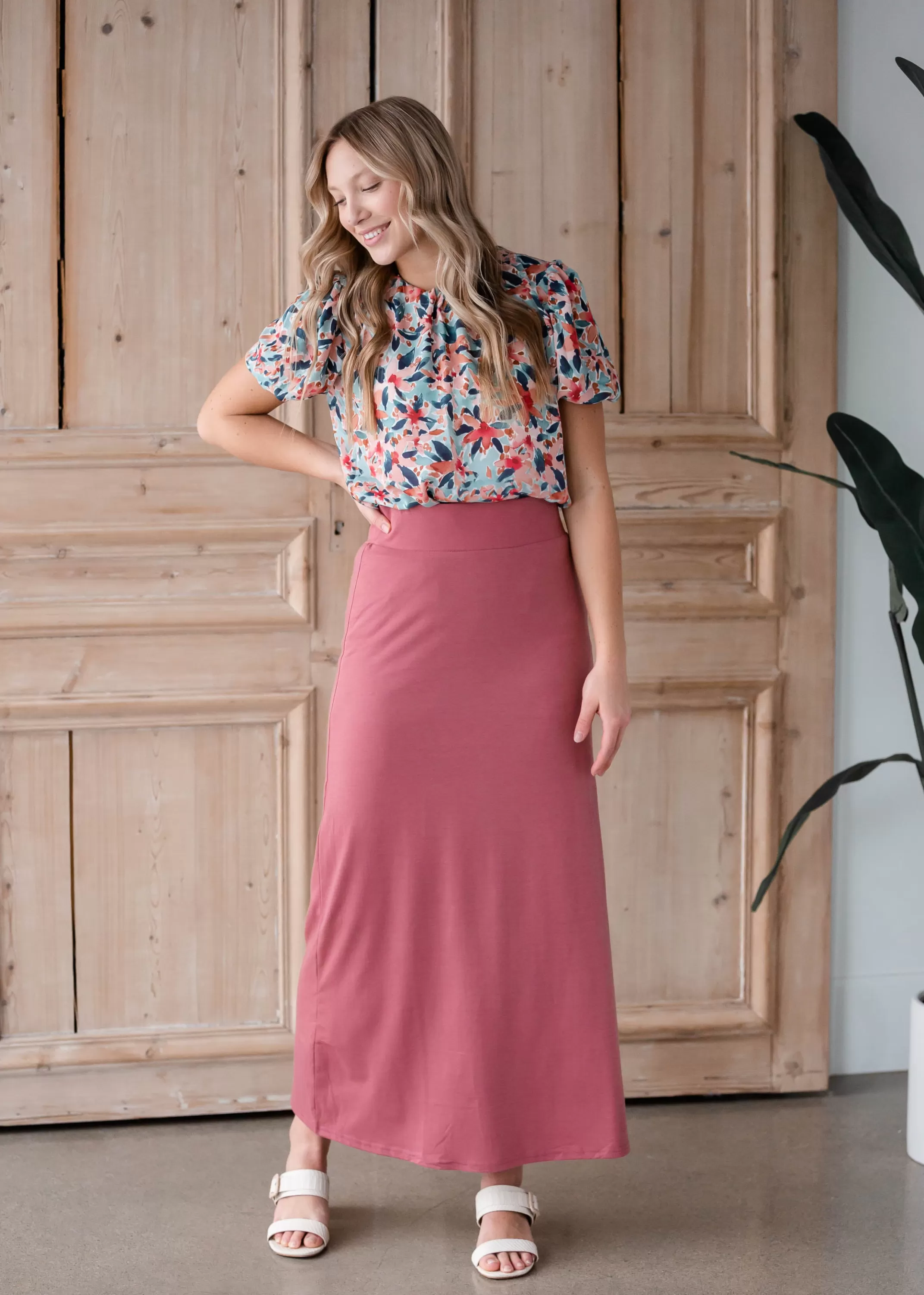 Discount Clarise Dusty Rose Premium Knit Maxi Skirt Women Skirts