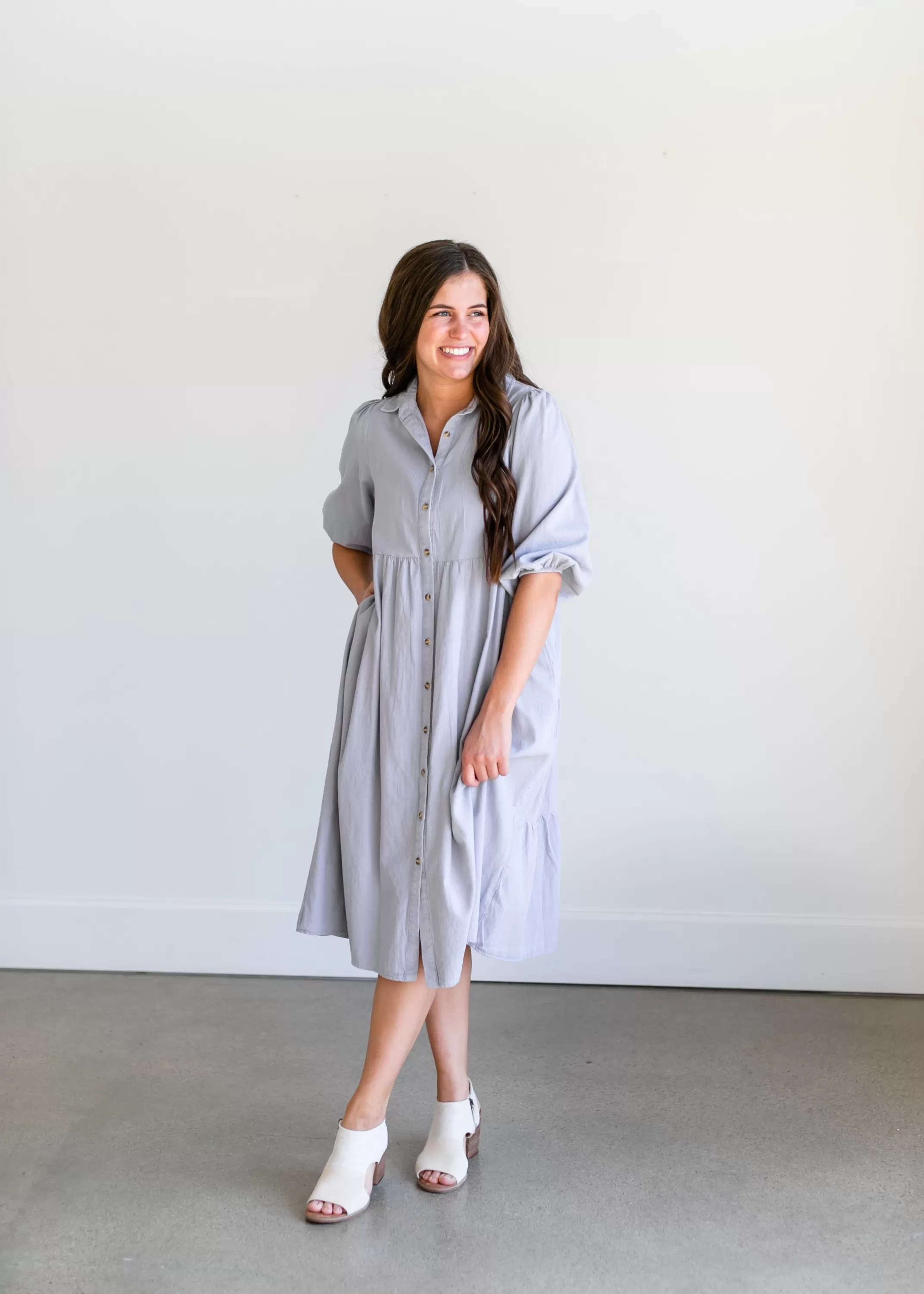Outlet Collared Denim Midi Shirt Dress Women Plus Size