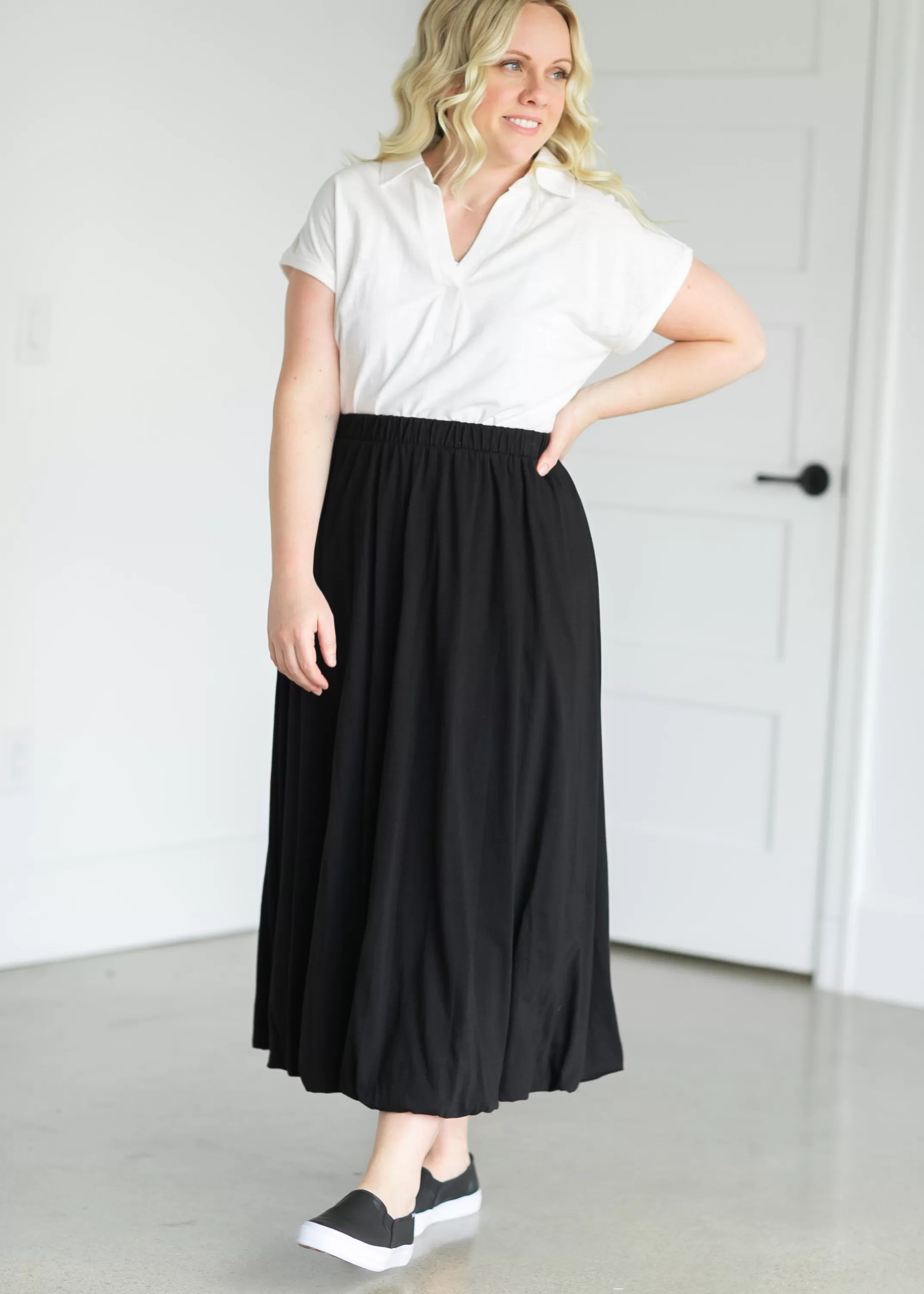 Clearance Cotton Bubble Hem Midi Skirt Women A-Line