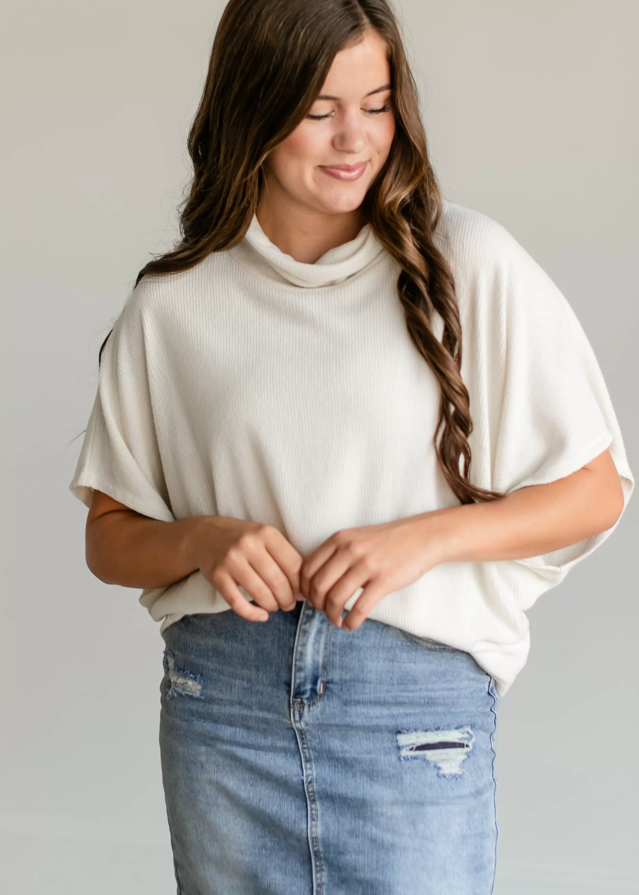 Outlet Cowl Neck Batwing Ribbed Sweater Women Plus Size