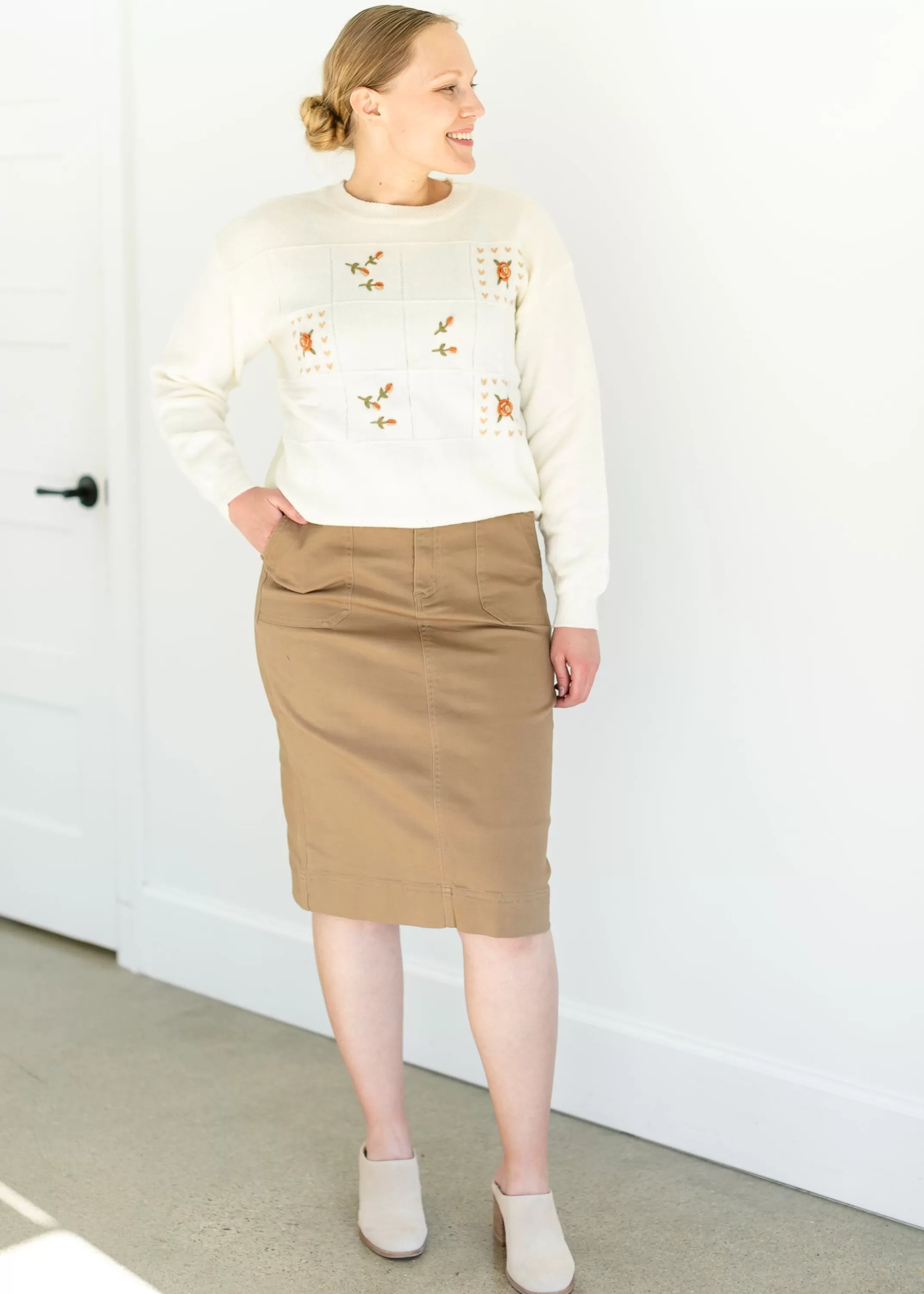 Flash Sale Crewneck Floral Windowpane Sweater Women Plus Size