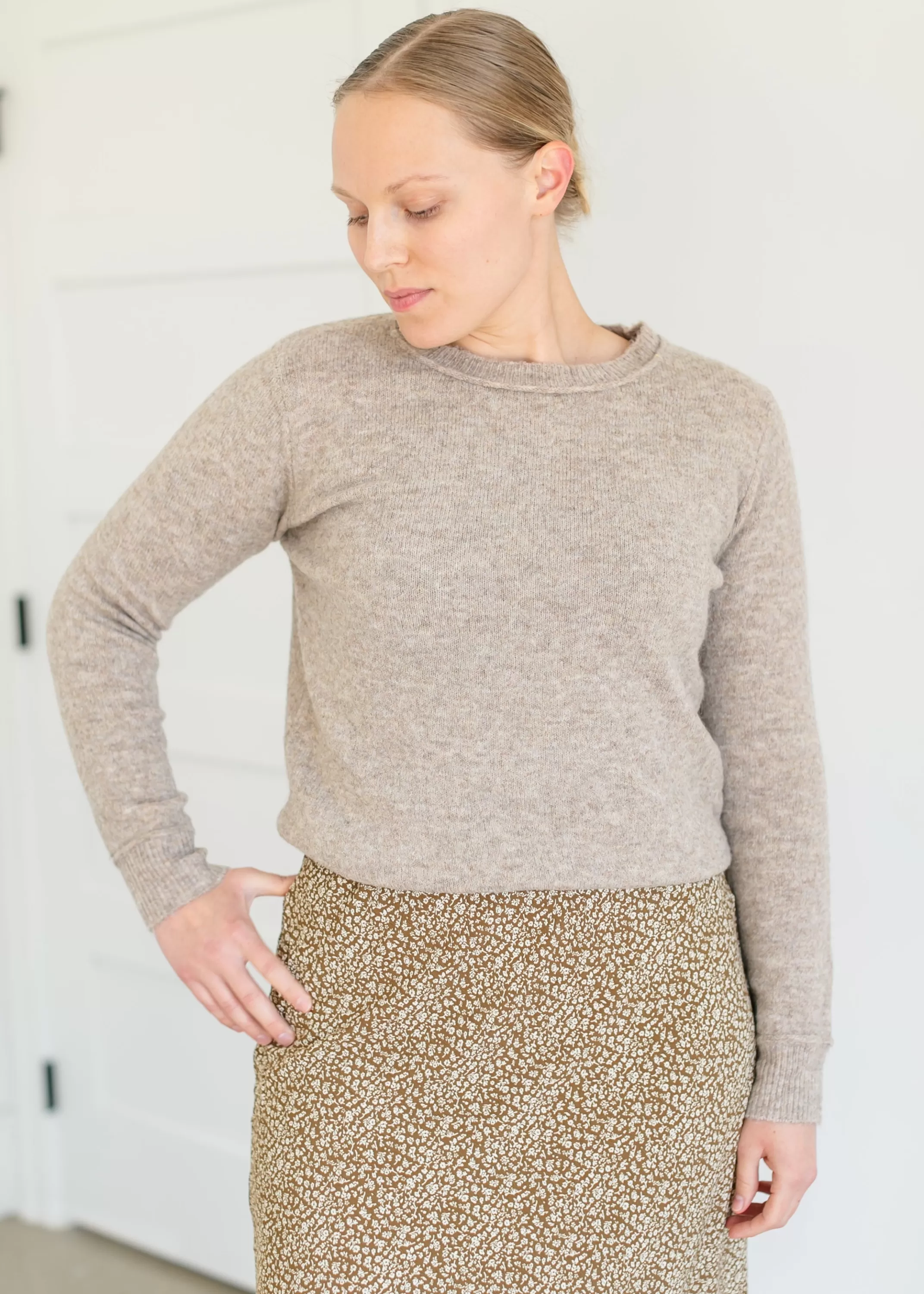 Shop Crewneck Marled Knit Sweater Women Long Sleeve