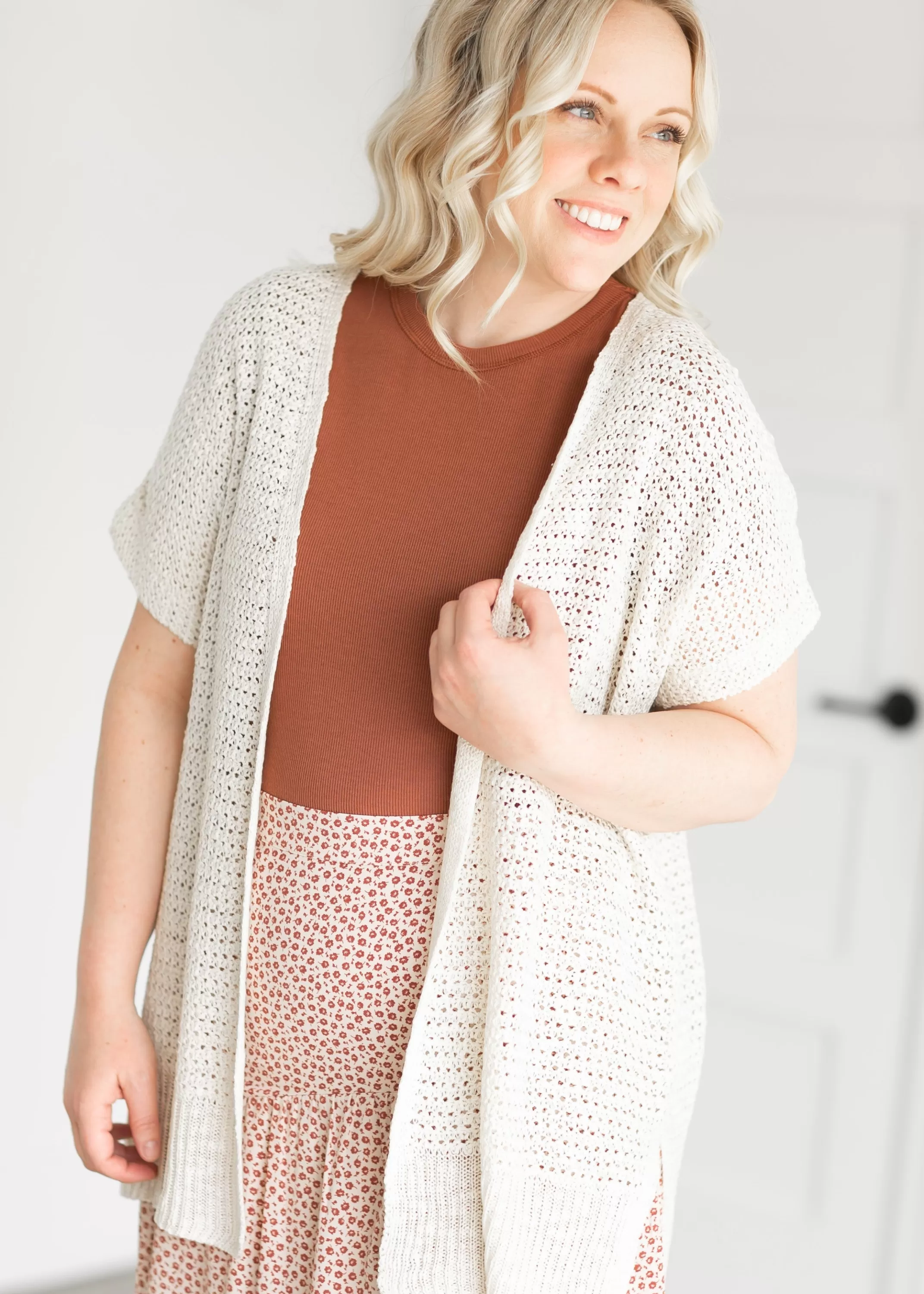 Outlet Crocheted Open Front Knit Cardigan Women Nursing Friendly