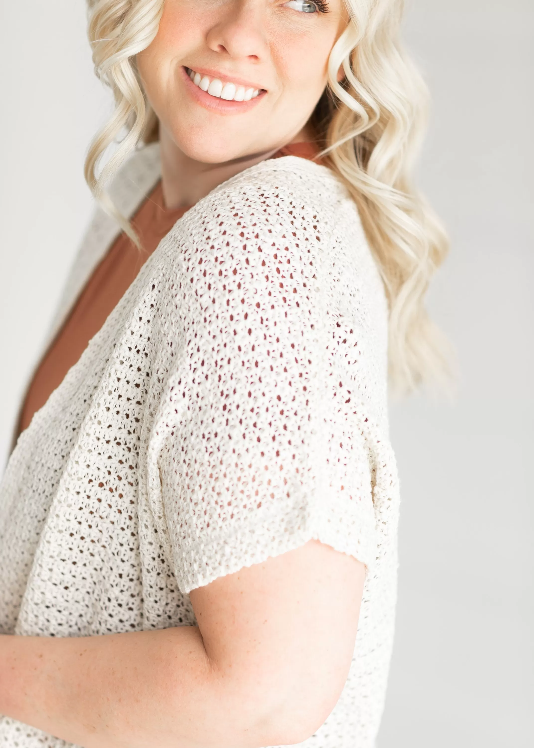 Outlet Crocheted Open Front Knit Cardigan Women Nursing Friendly