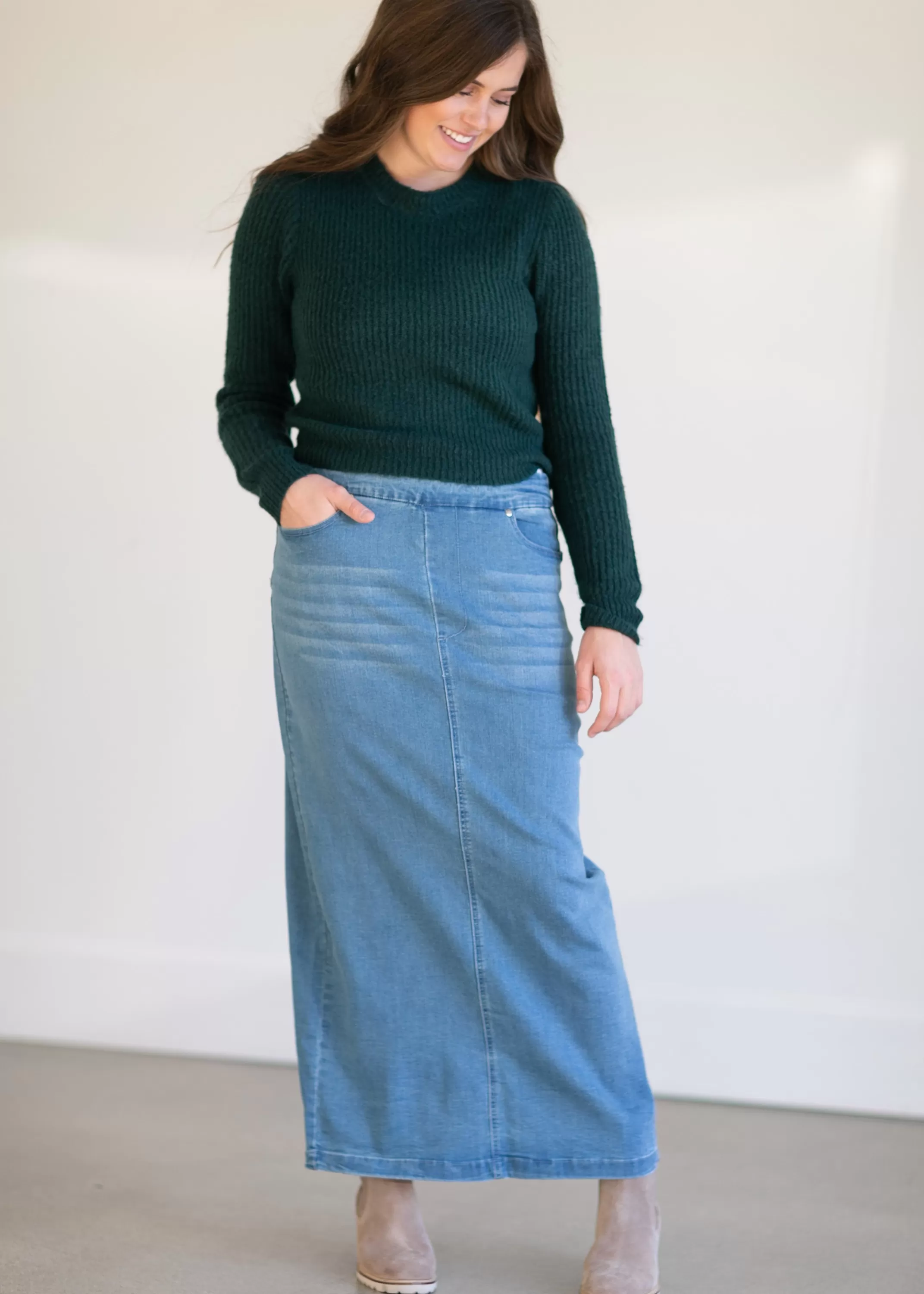 Fashion Donna Light Wash Long Denim Skirt | Inherit Clothing Company Women Skirts