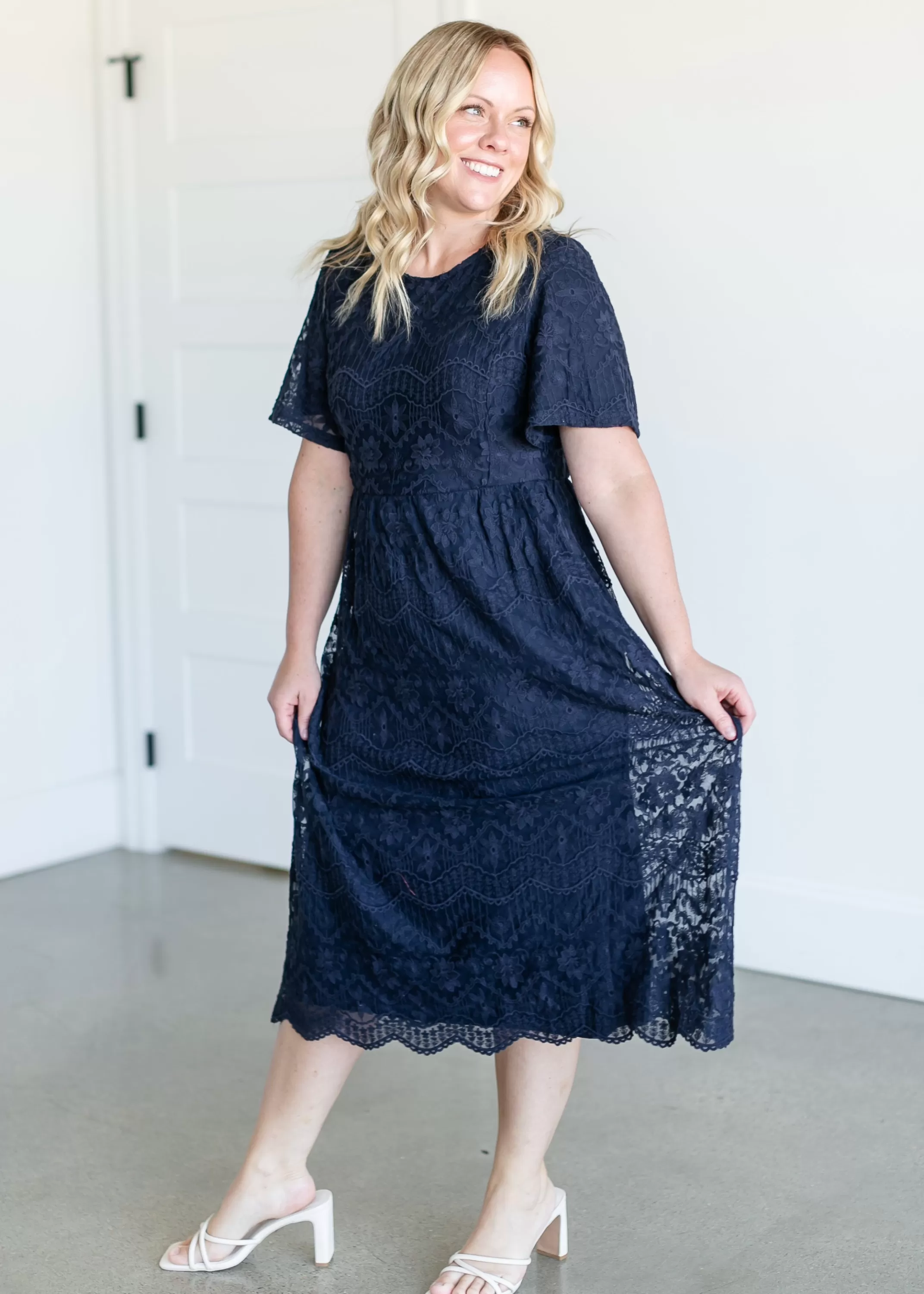 New Embroidered Lace Midi Dress Women Maternity Friendly