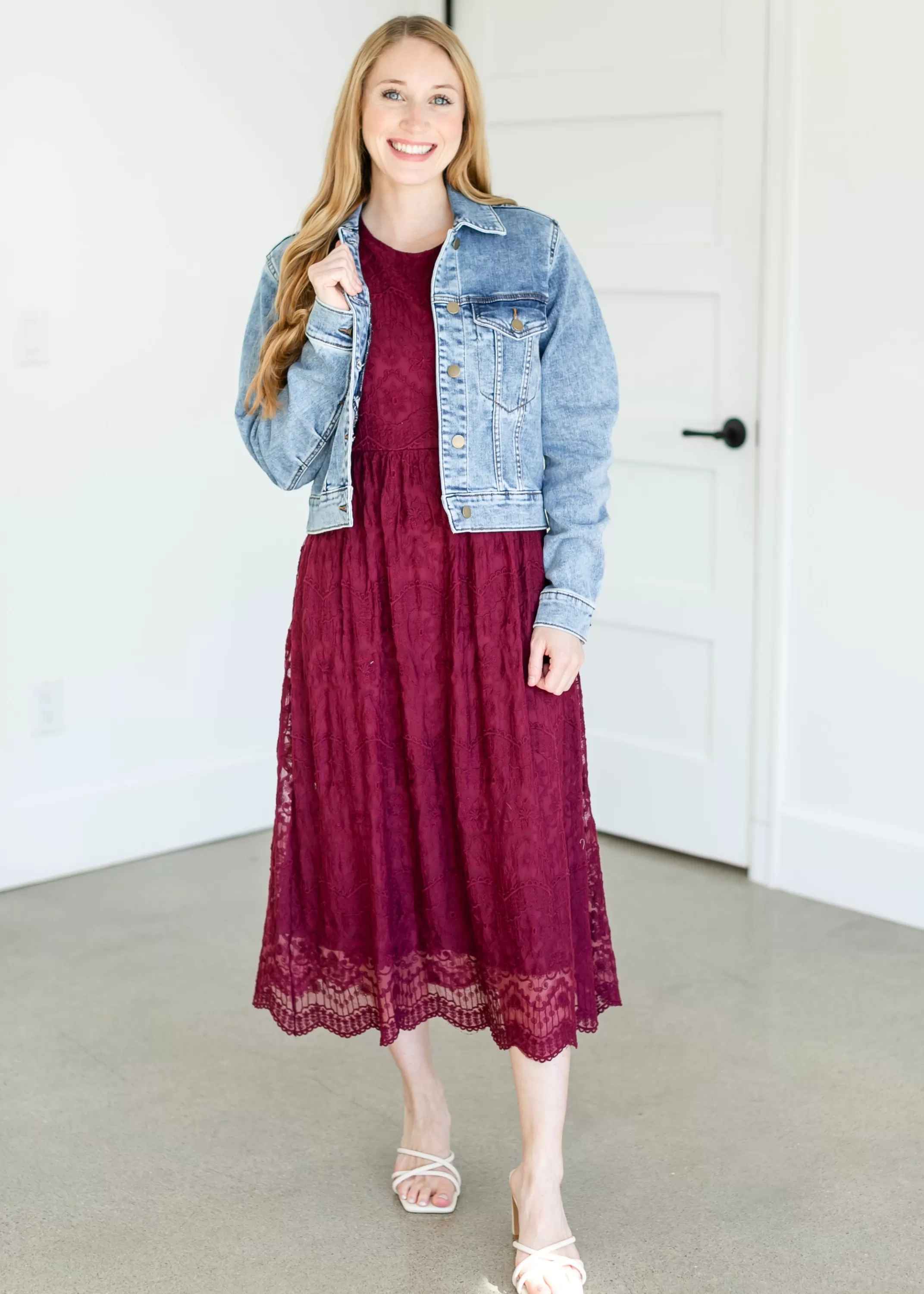 New Embroidered Lace Midi Dress Women Maternity Friendly