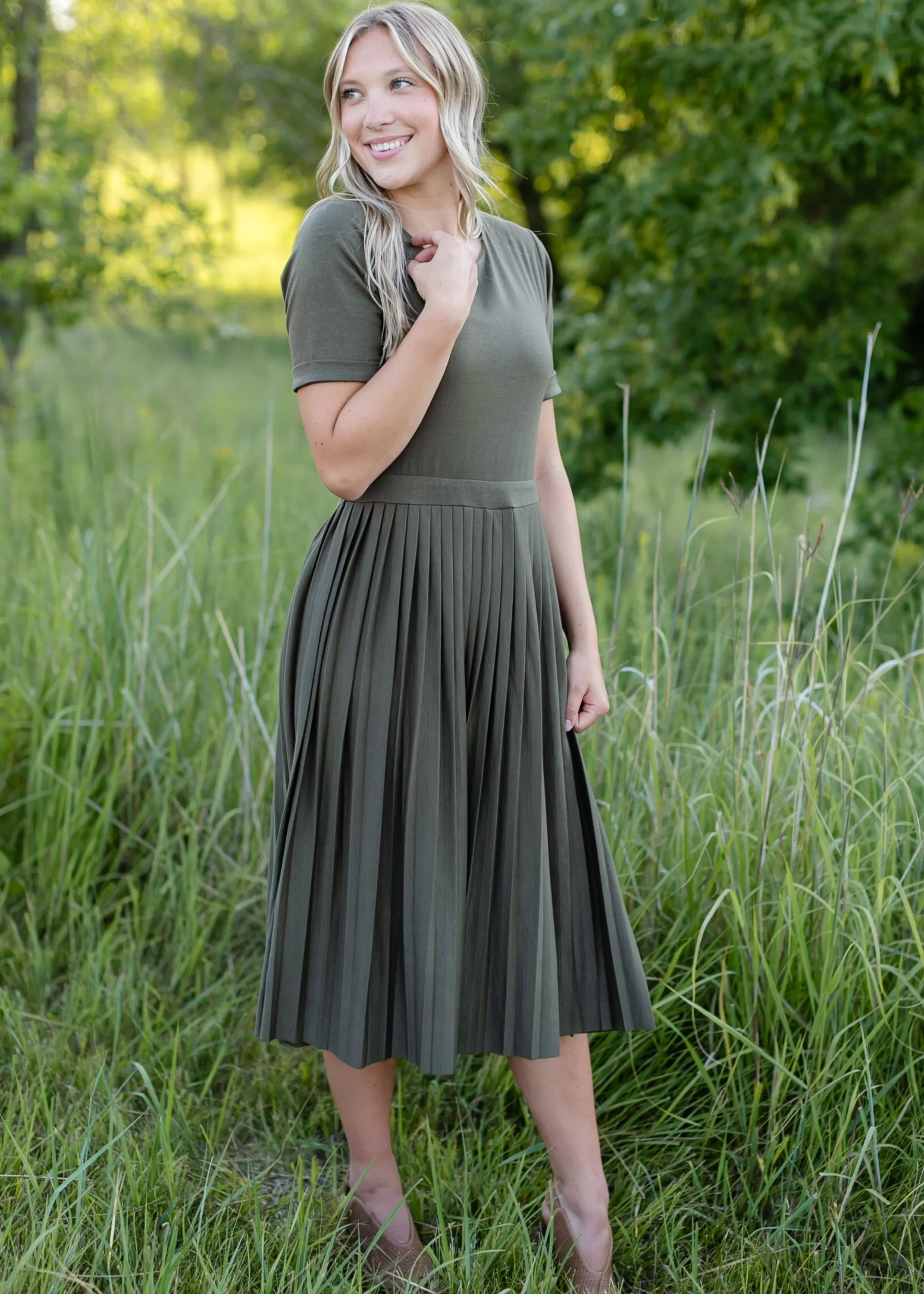 Shop Emersyn Pleated Midi Dress Women Plus Size
