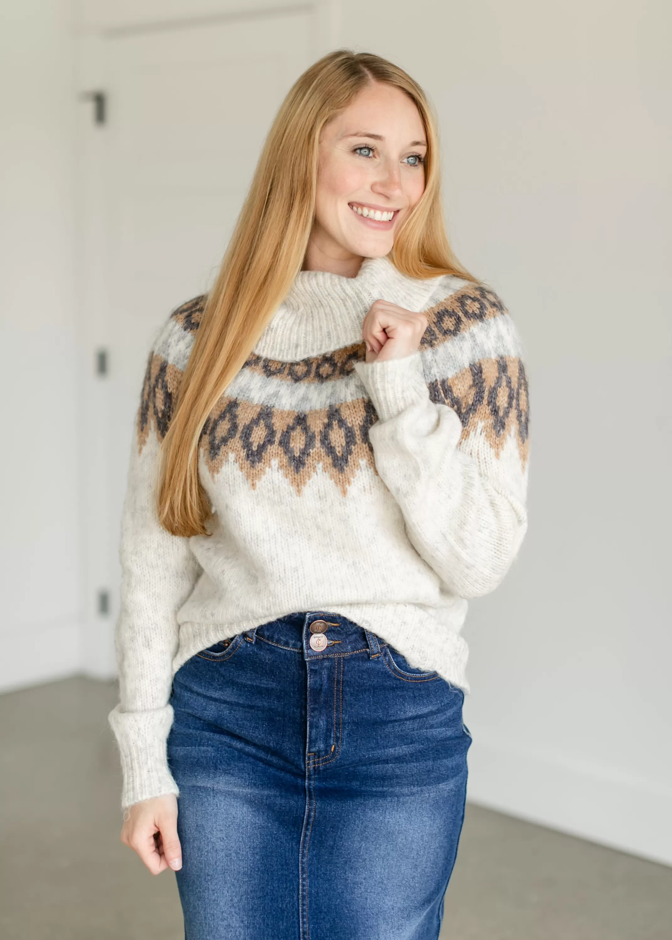 Discount Eryk Turtleneck Fair Isle Sweater Women Long Sleeve