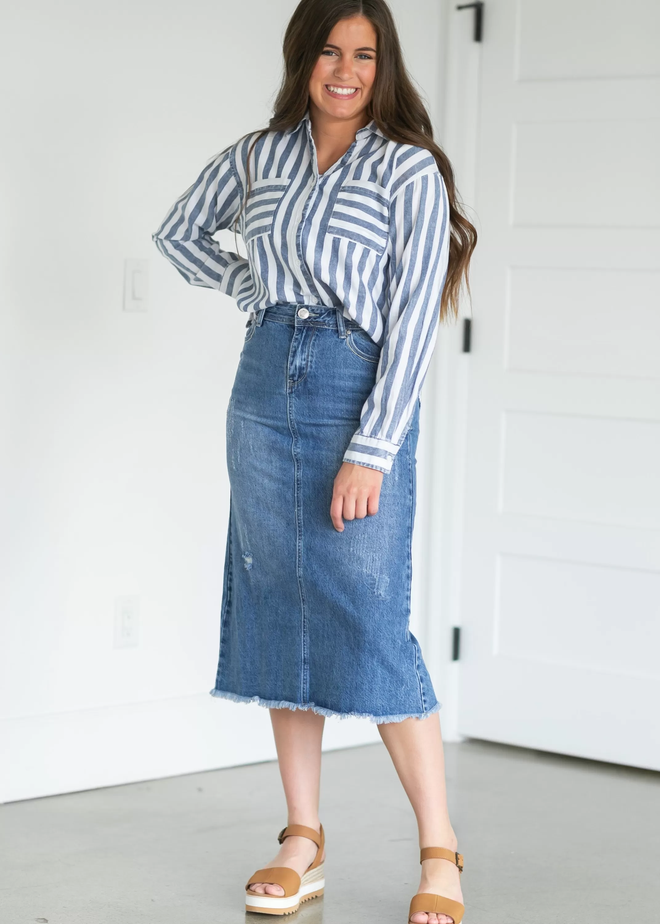 New Everly Midi Denim Skirt Women Plus Size