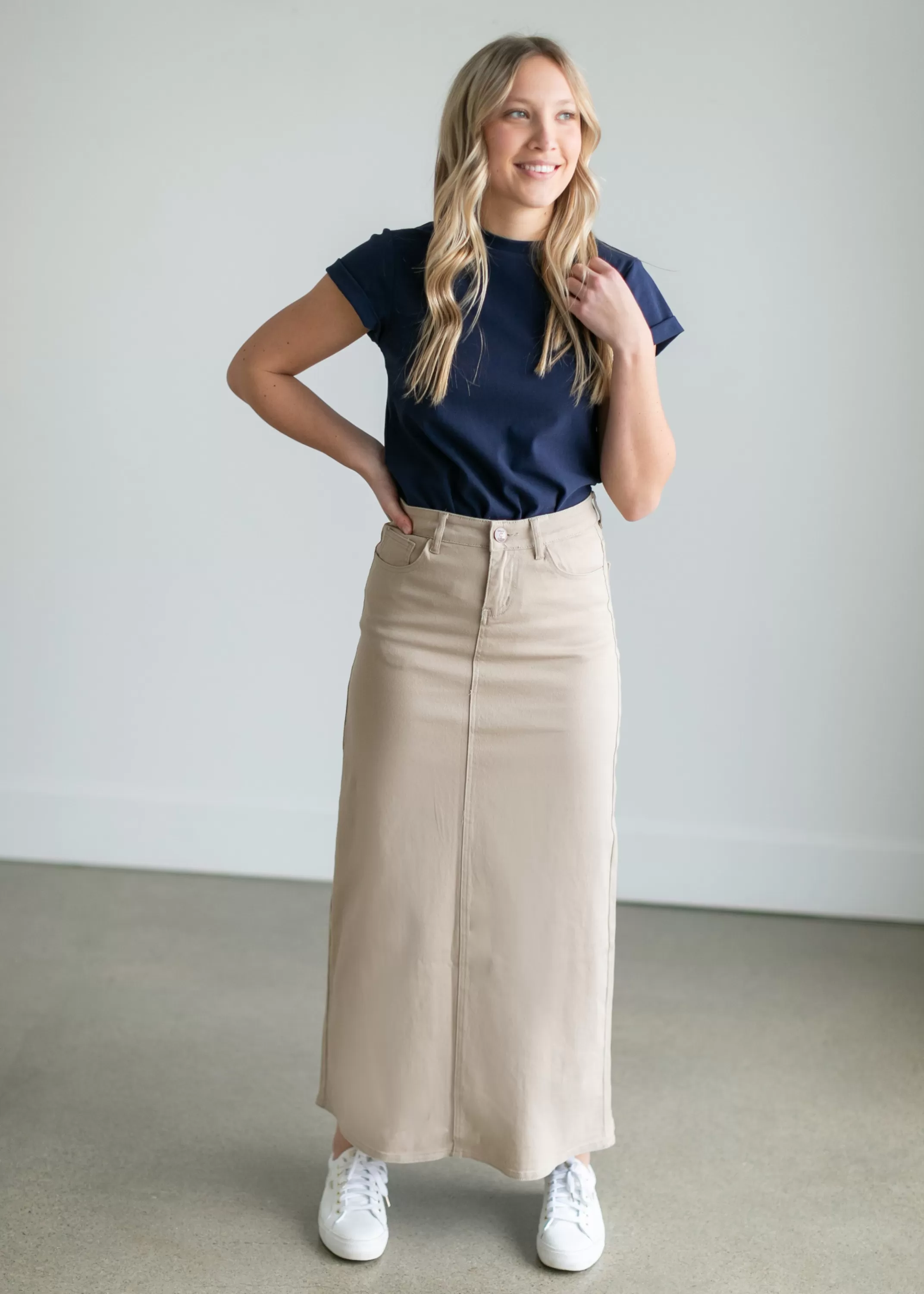 Online Faith Khaki Long Denim Maxi Skirt Women Plus Size