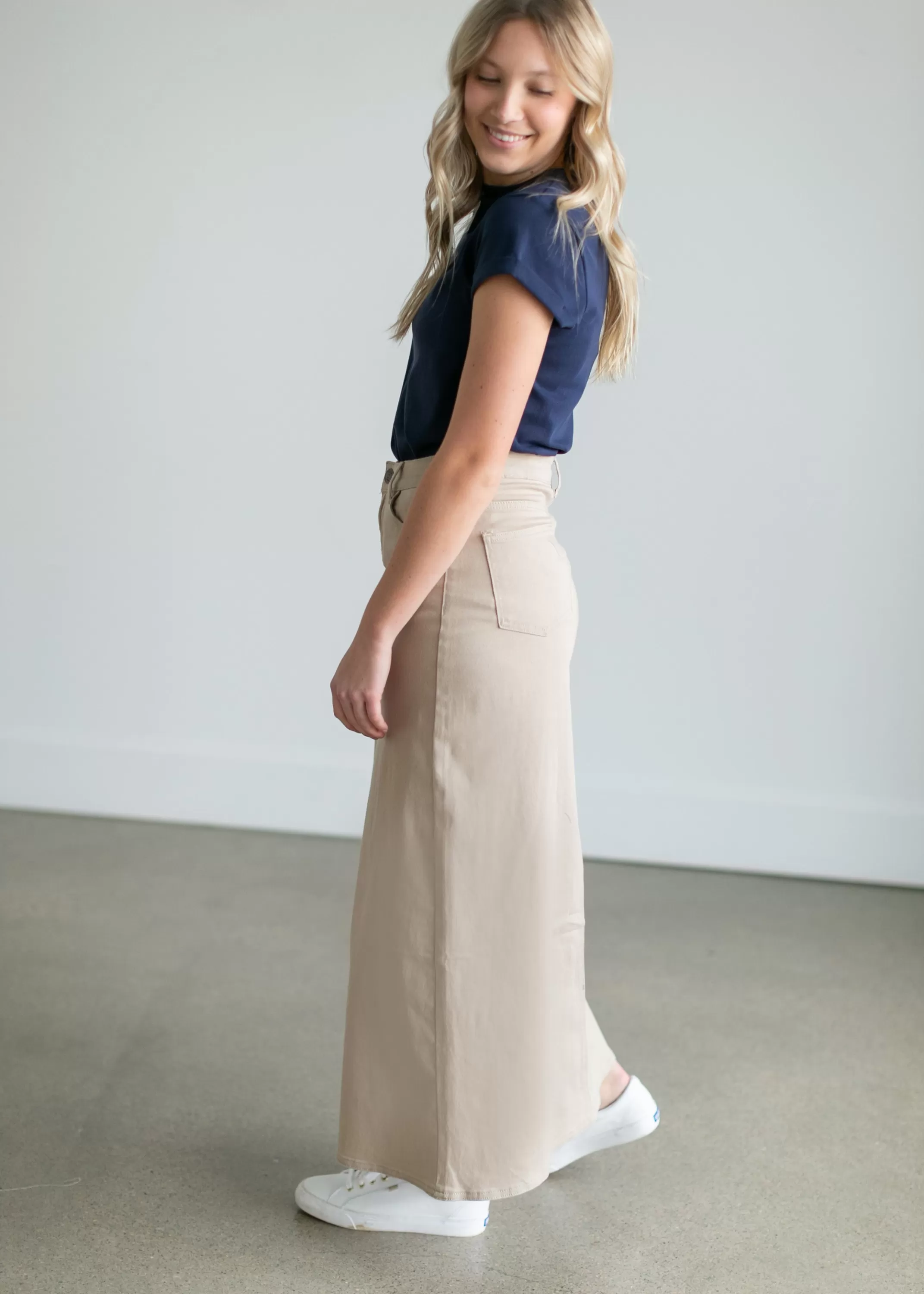 Online Faith Khaki Long Denim Maxi Skirt Women Plus Size