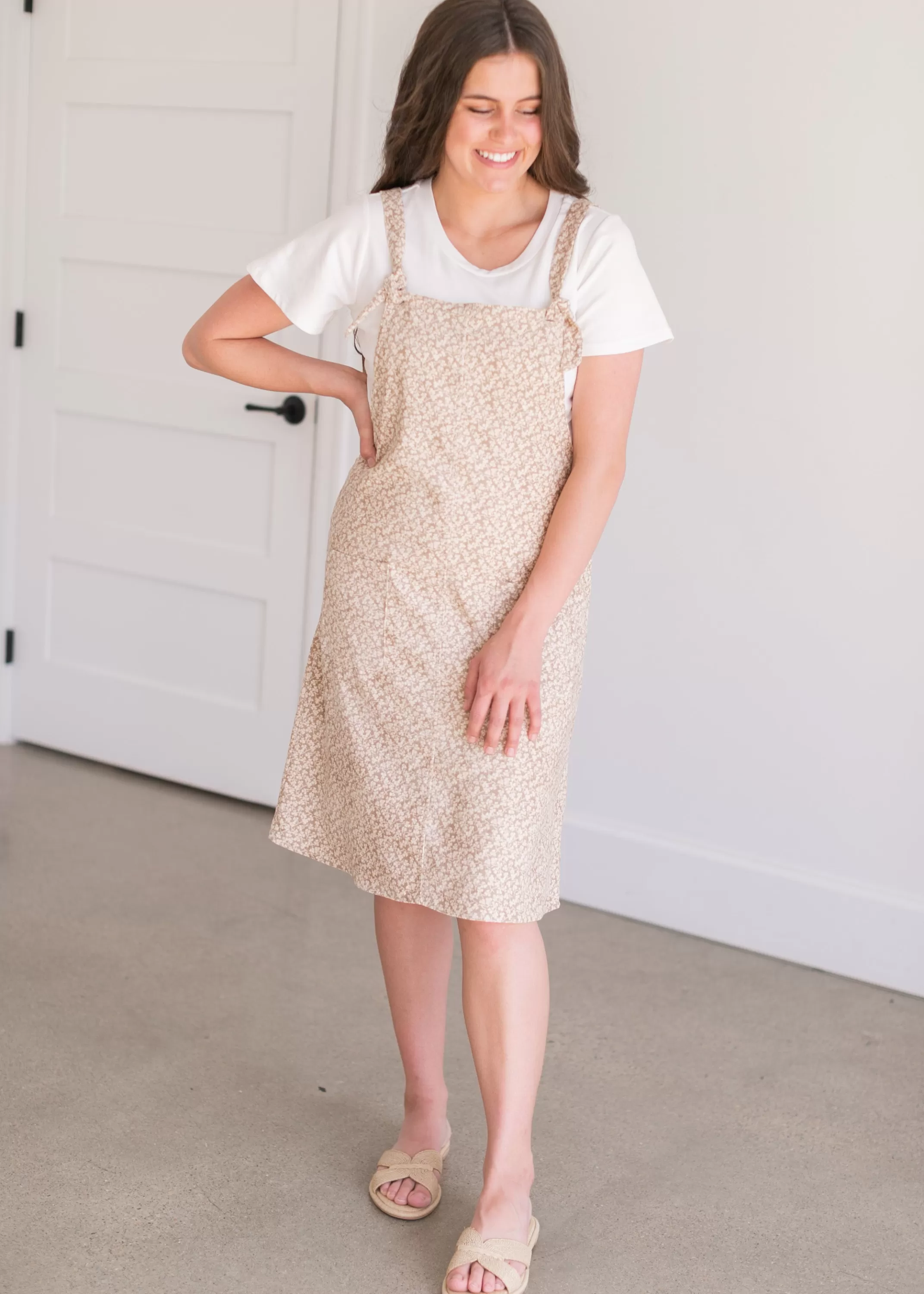 Store Floral Corduroy Jumper Midi Dress Women Nursing Friendly