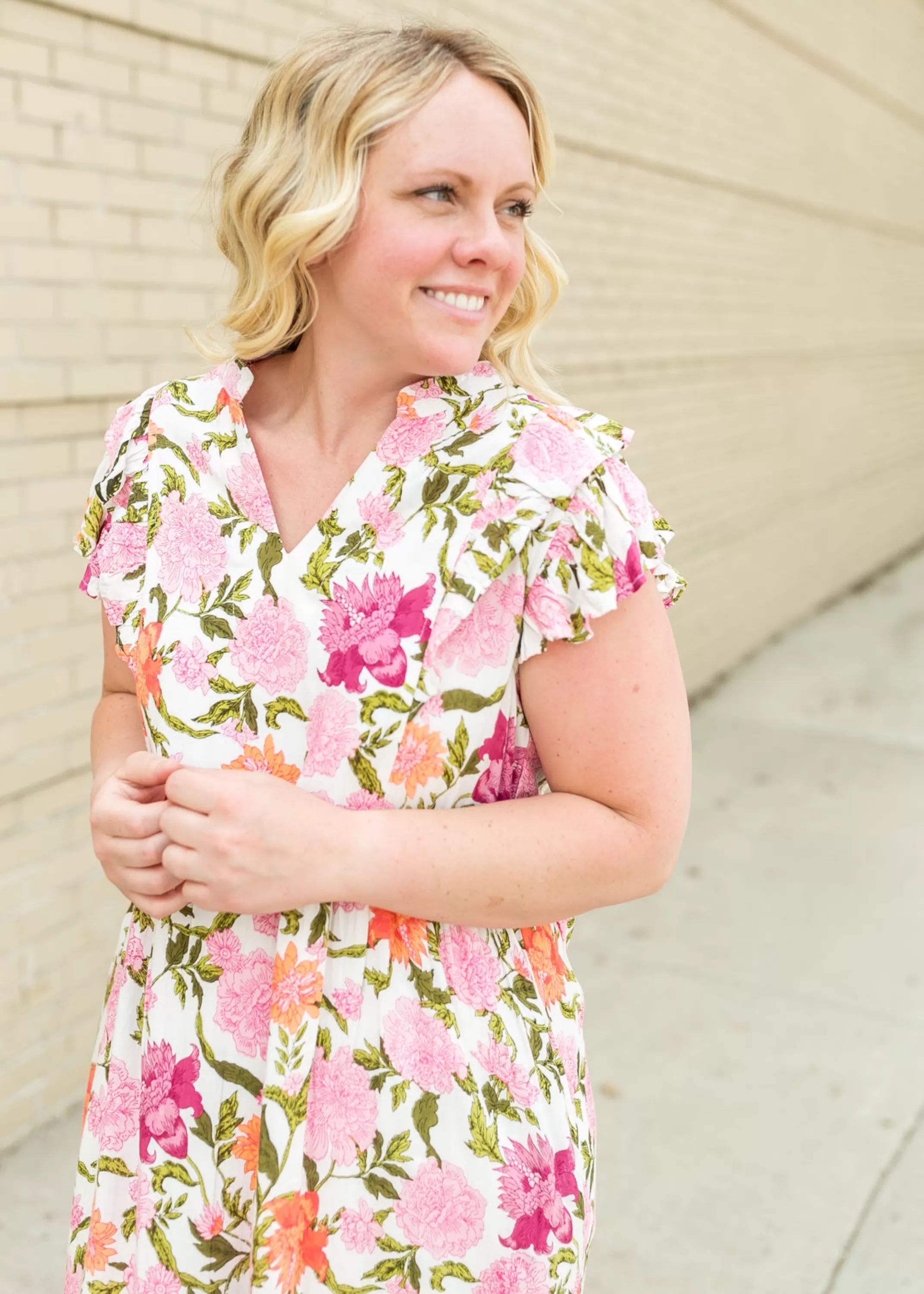 Sale Floral Print Ivory Midi Dress Women Maternity Friendly