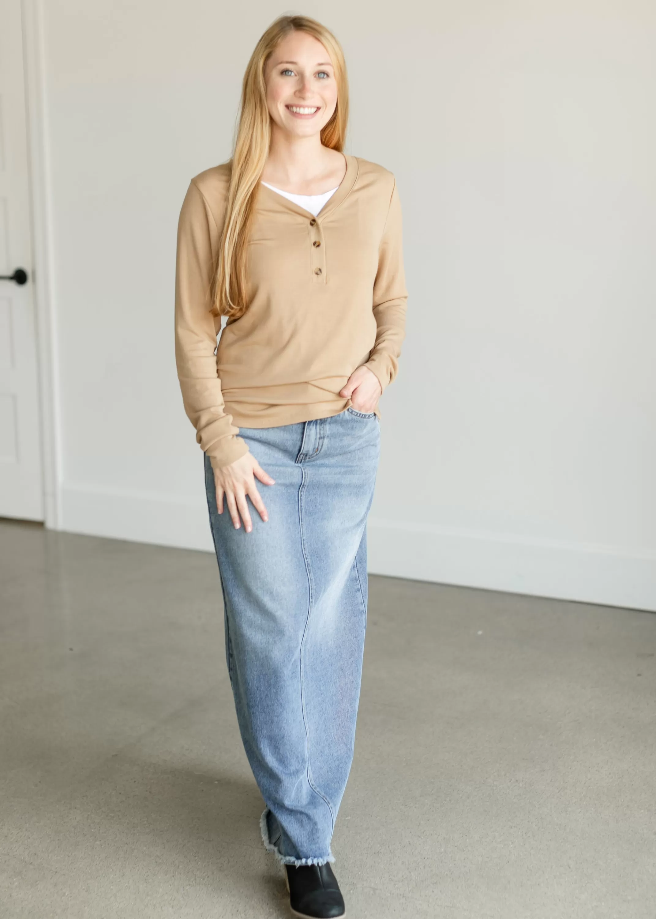 Store Frankie Fine Knit Half Button Top Women Nursing Friendly