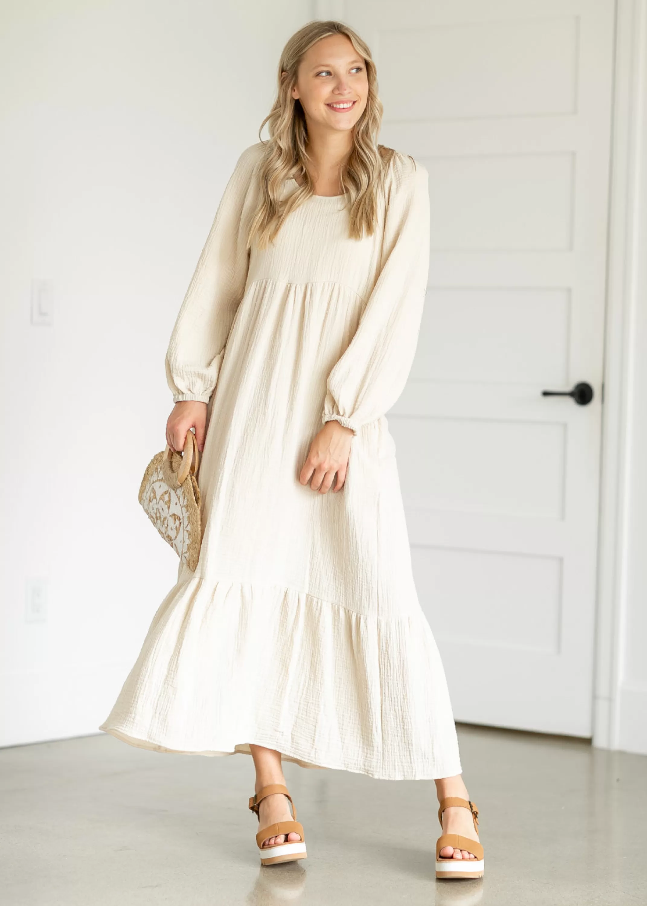 Sale Gauze Ruffle Midi Dress Women Maternity Friendly